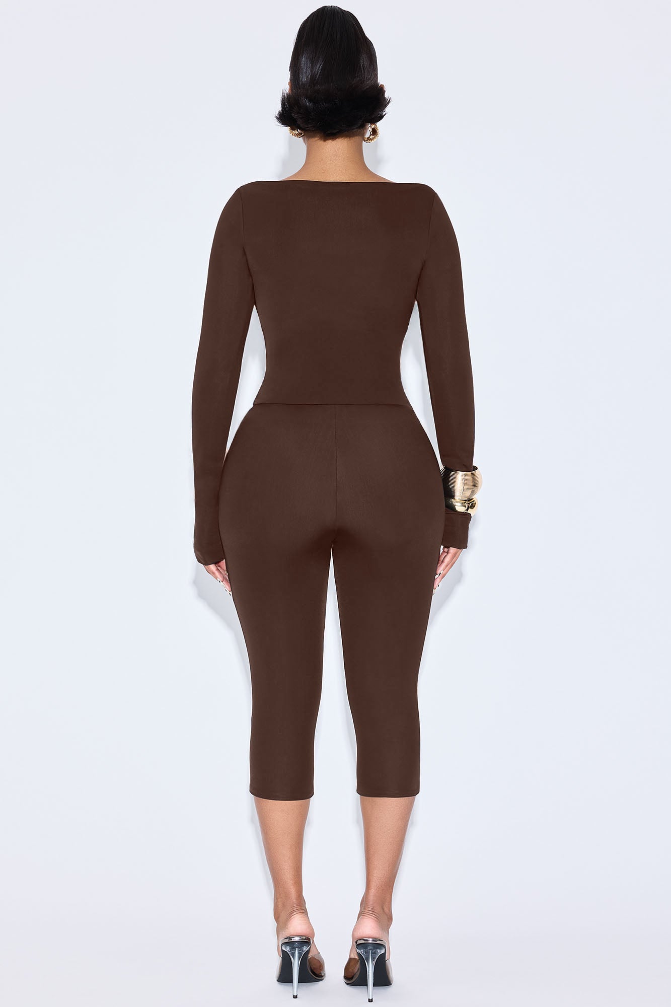 Darcie Double Lined Capri Pant Set - Chocolate