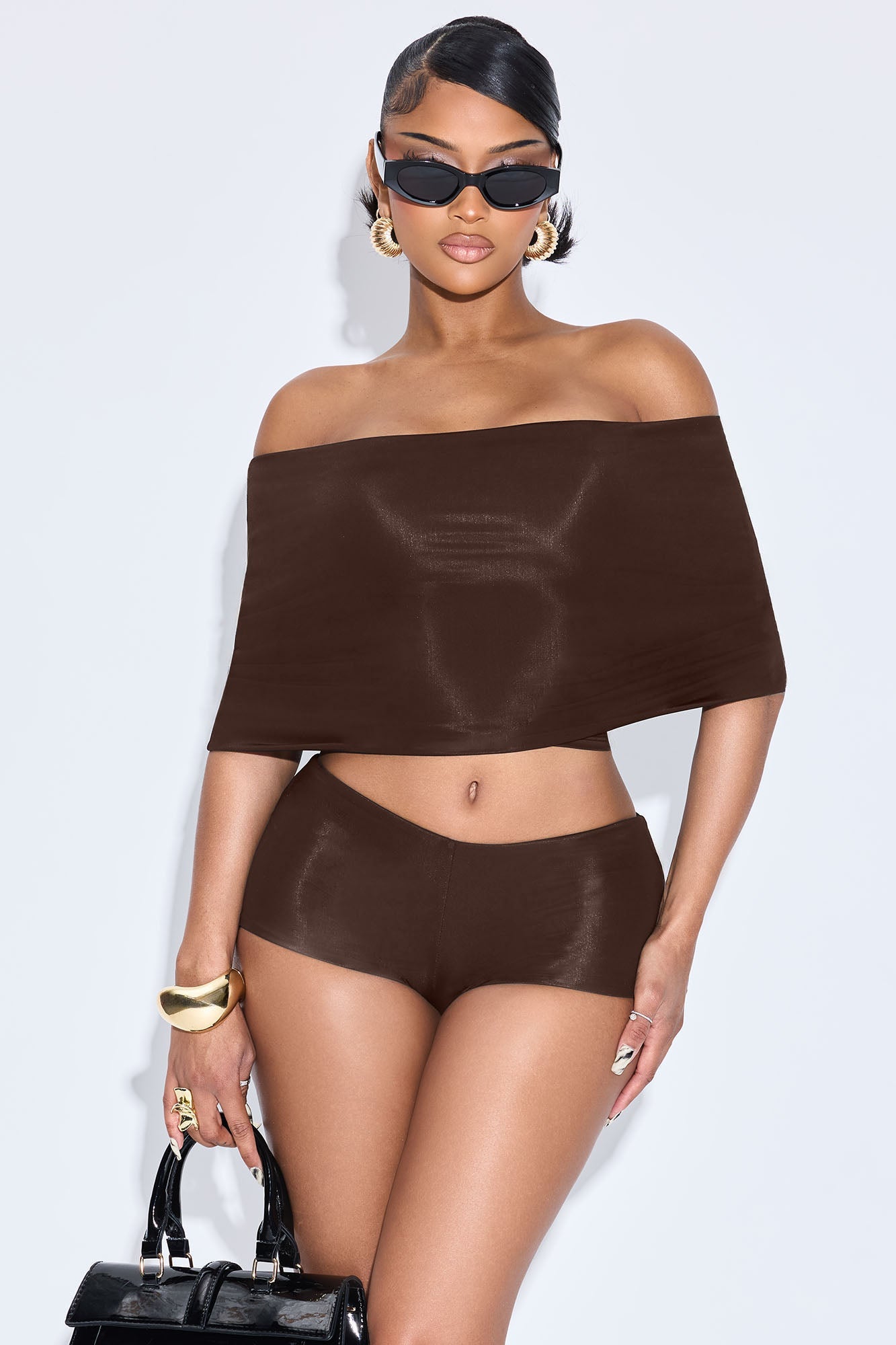 Ayden 3 Piece Double Lined Short Set - Chocolate