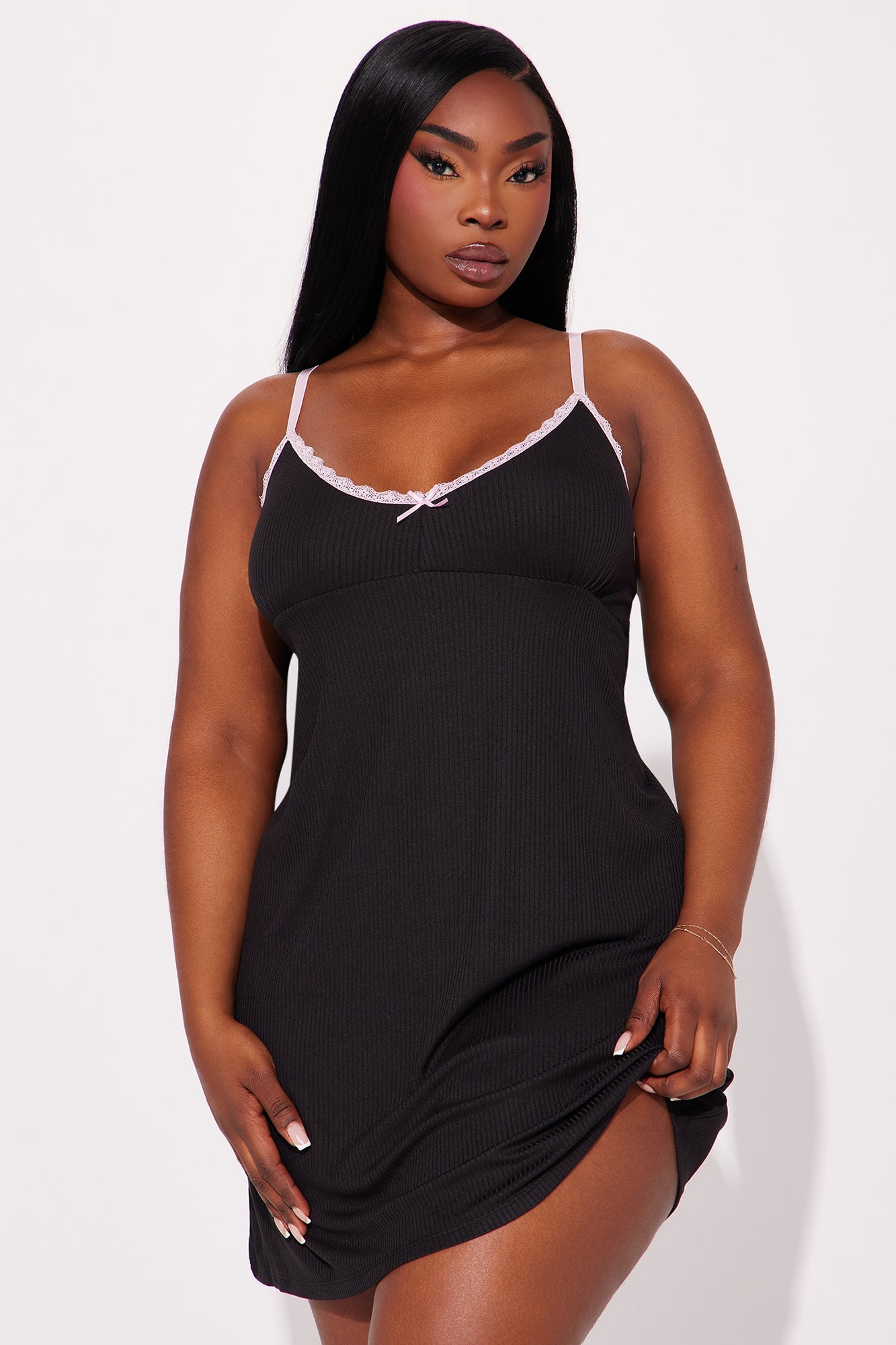 Getting Sleepy Ribbed Sleep Gown - Black