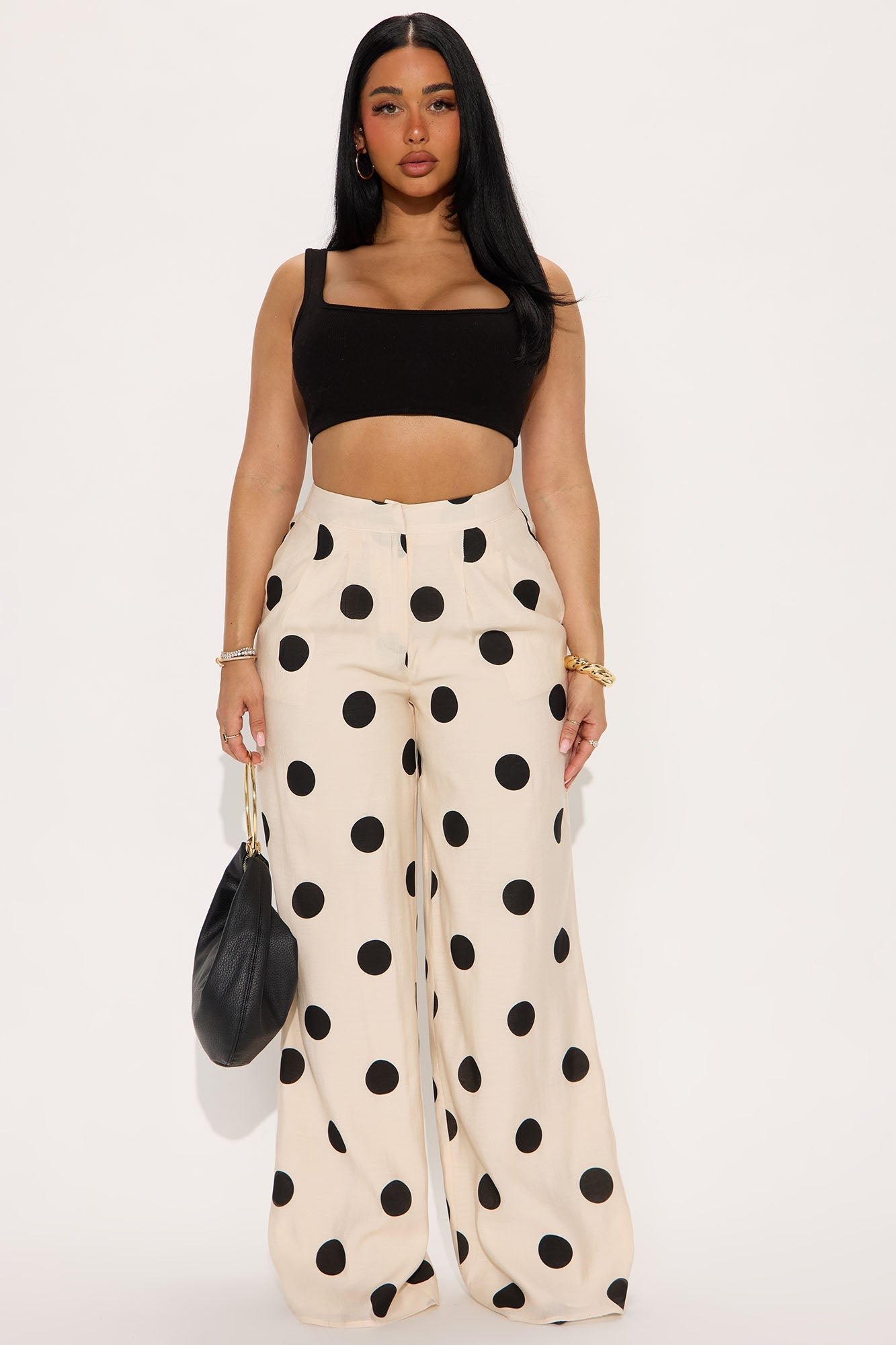 Missy High Rise Wide Leg Polka Dot Pant - Cream