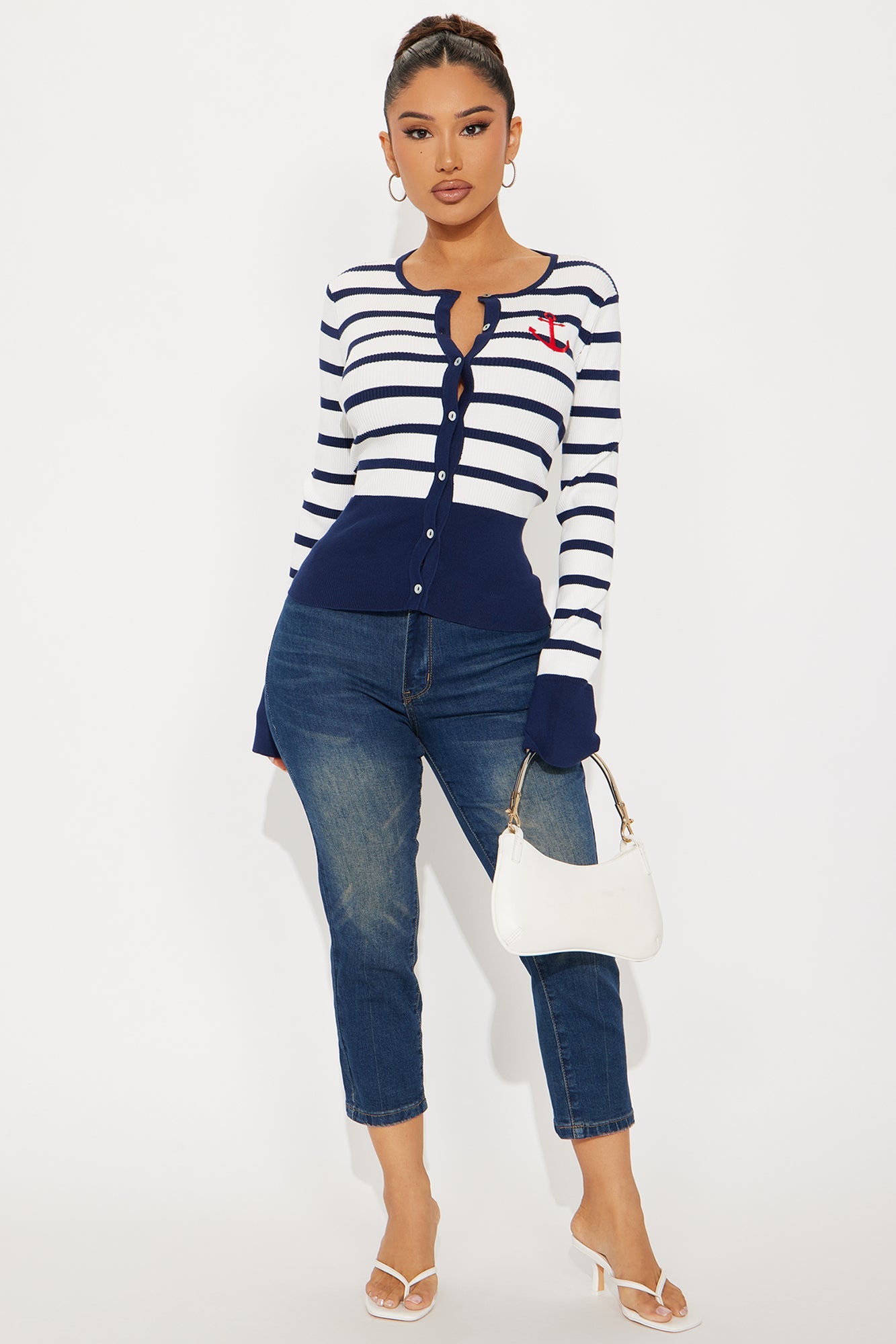 Out At Sea Striped Cardigan - Navy/combo