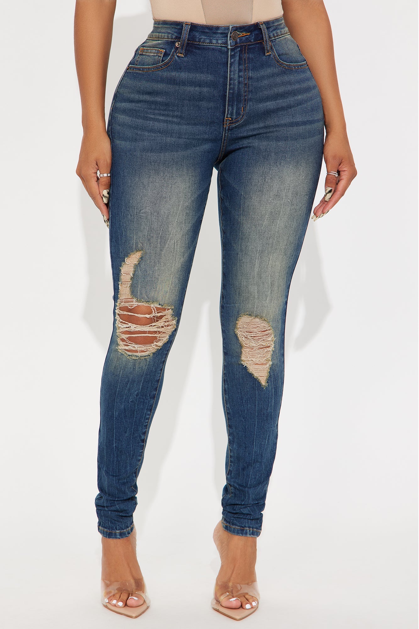 Tall Kelly Ripped Tinted Stretch Skinny Jeans - Dark Denim