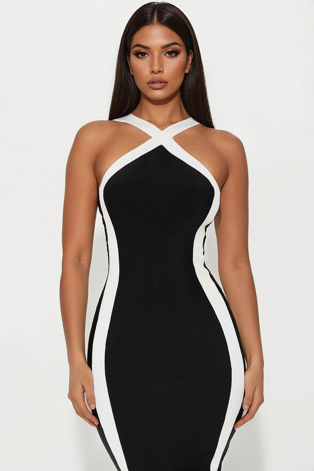 Boss Moves Bandage Midi Dress - Black/White