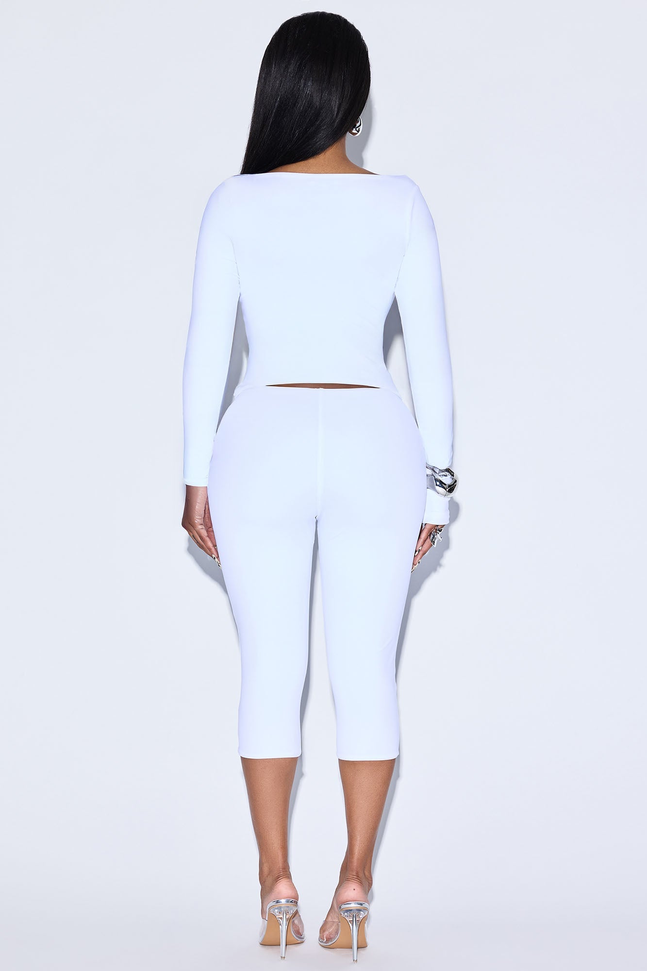 Darcie Double Lined Capri Pant Set - Off White