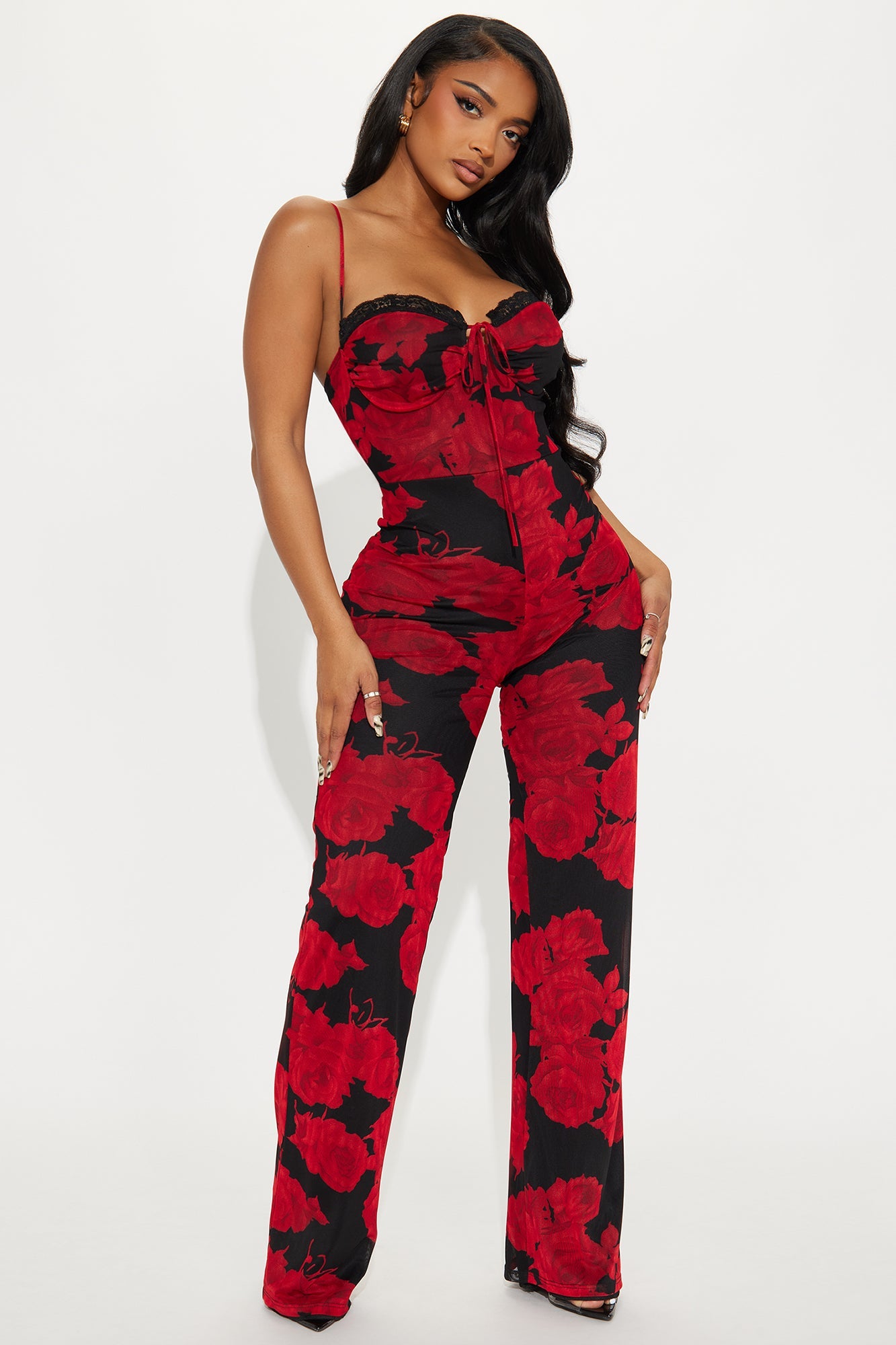 Olivia Rose Mesh Jumpsuit - Black/Red