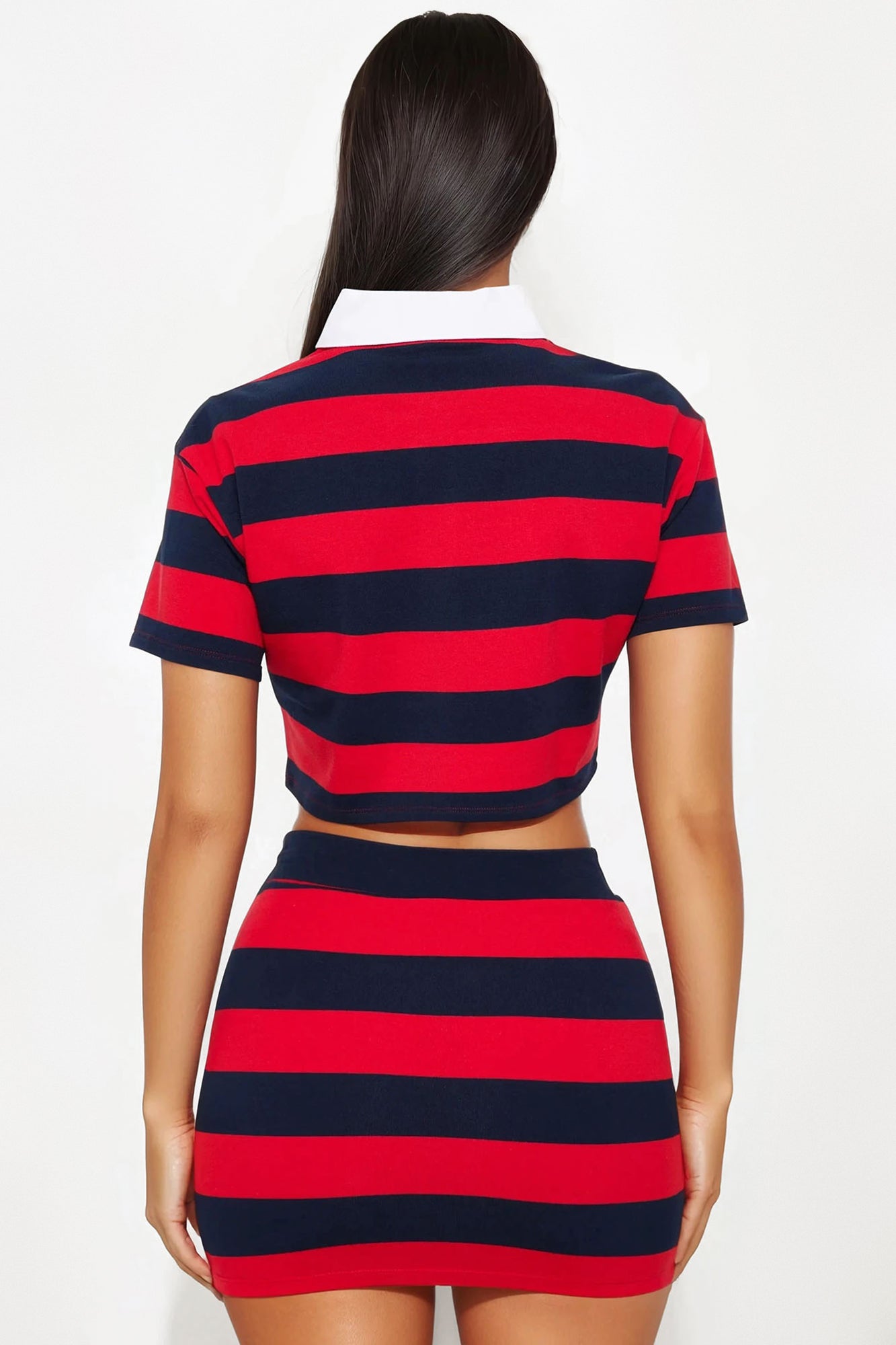 Lindsay Striped Polo Skirt Set - Navy/Red