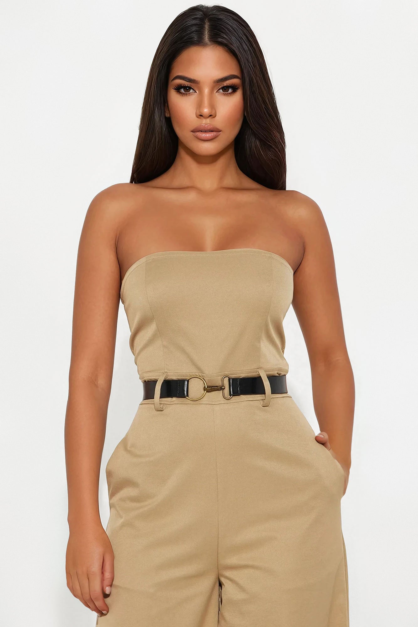 Breanne Belted Jumpsuit - Tan