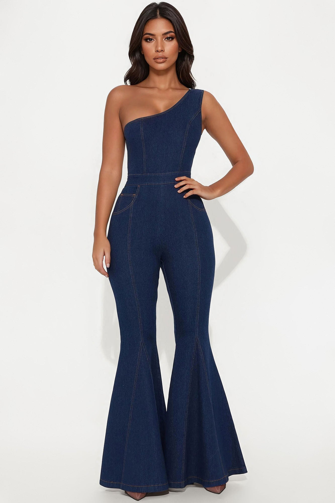 Follow My Lead Denim Flare Jumpsuit - Dark Wash