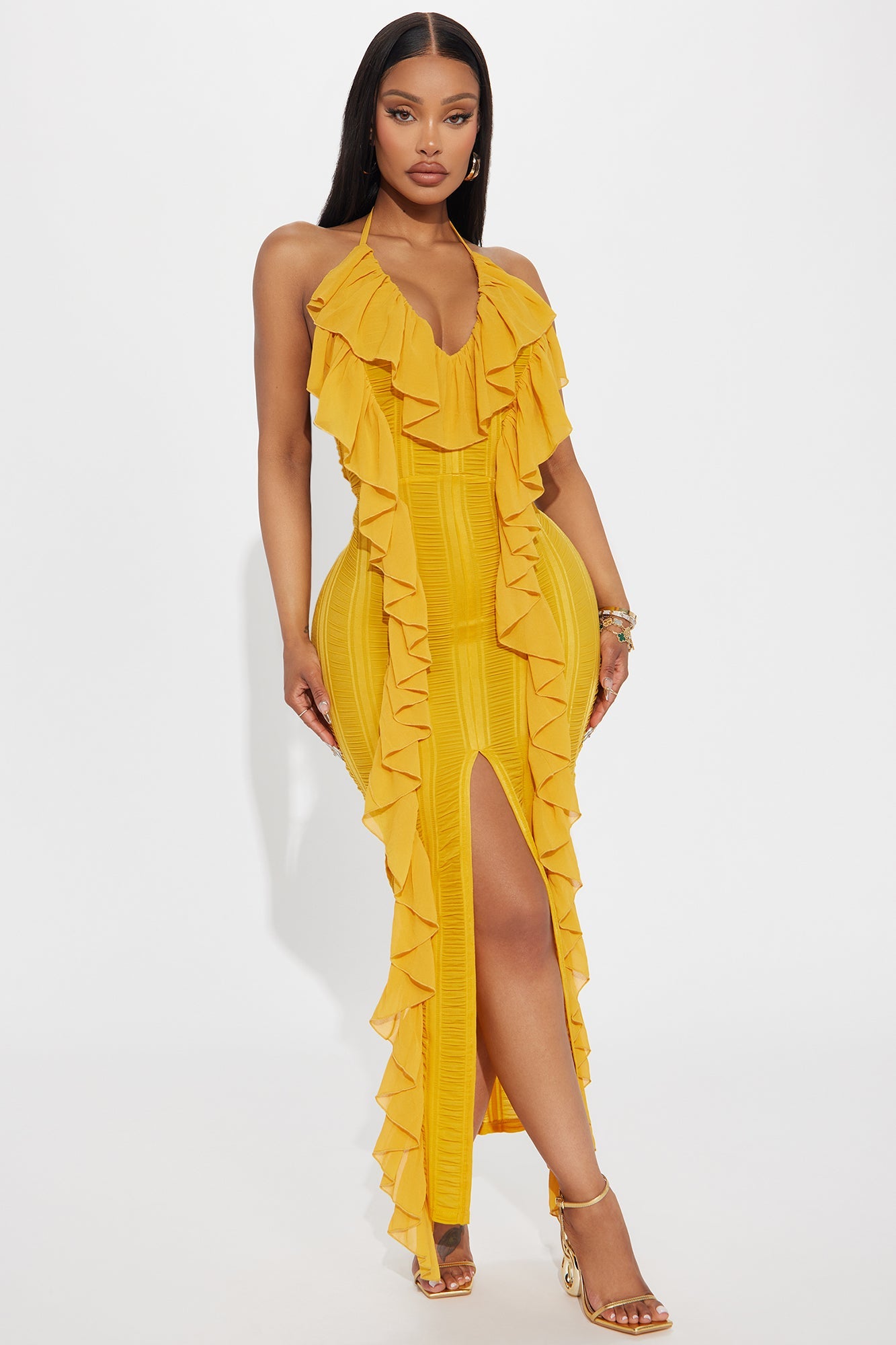 Devine Ruffle Maxi Dress - Mustard