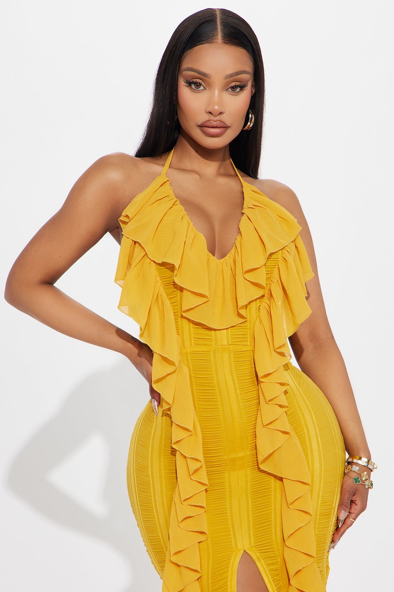 Devine Ruffle Maxi Dress - Mustard