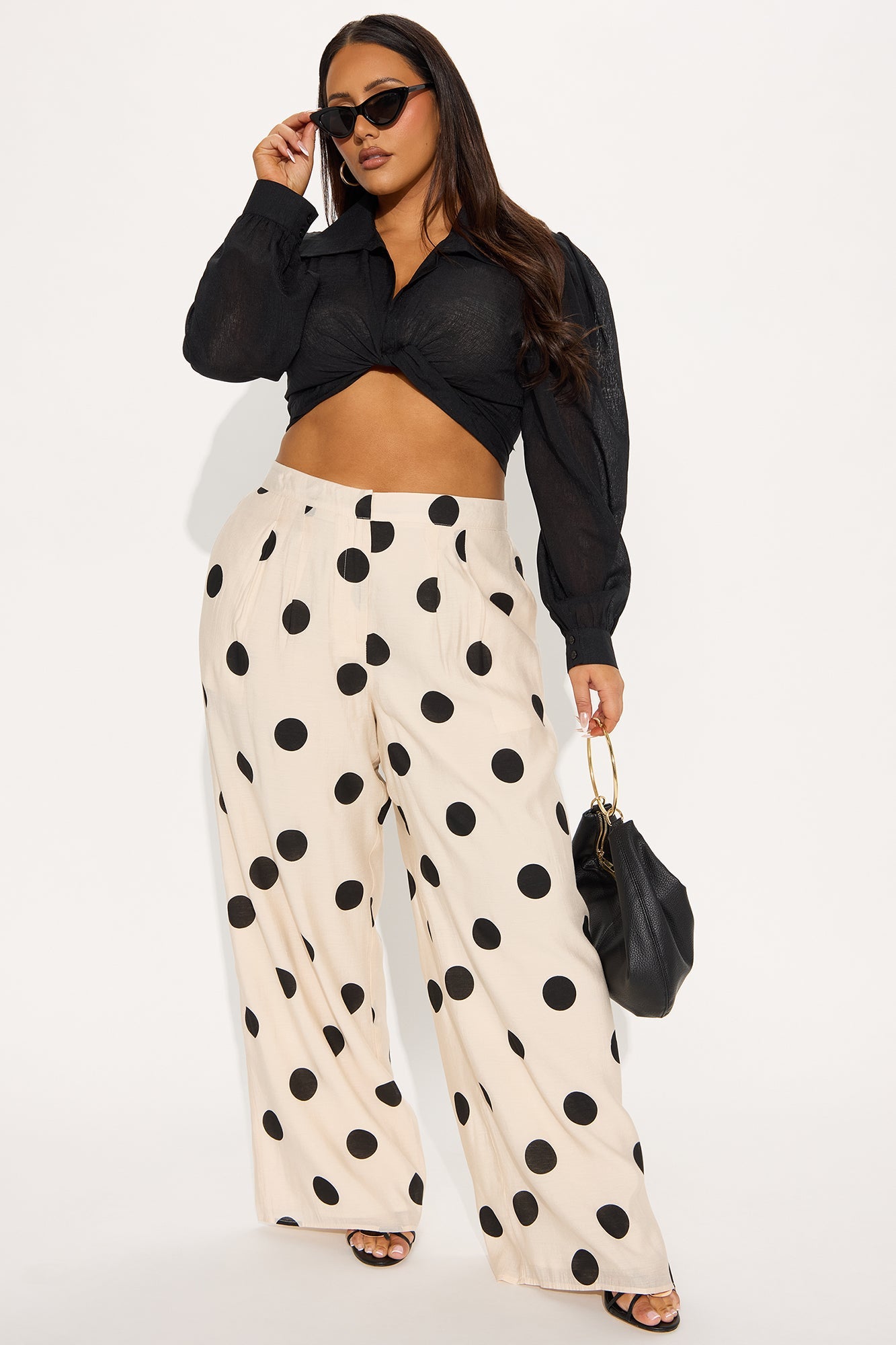 Missy High Rise Wide Leg Polka Dot Pant - Cream