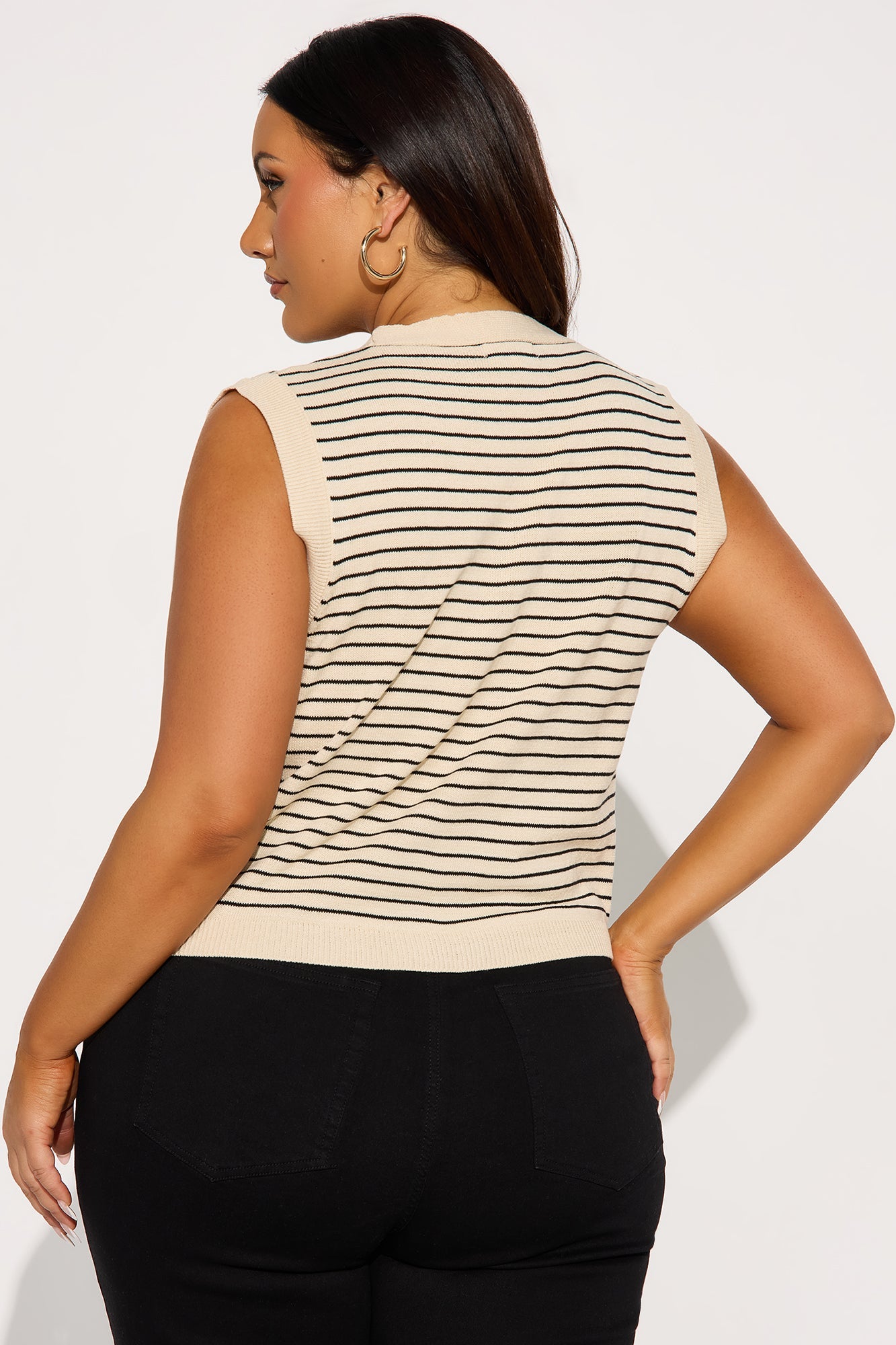 Miah Striped Sweater Vest - Oatmeal/combo