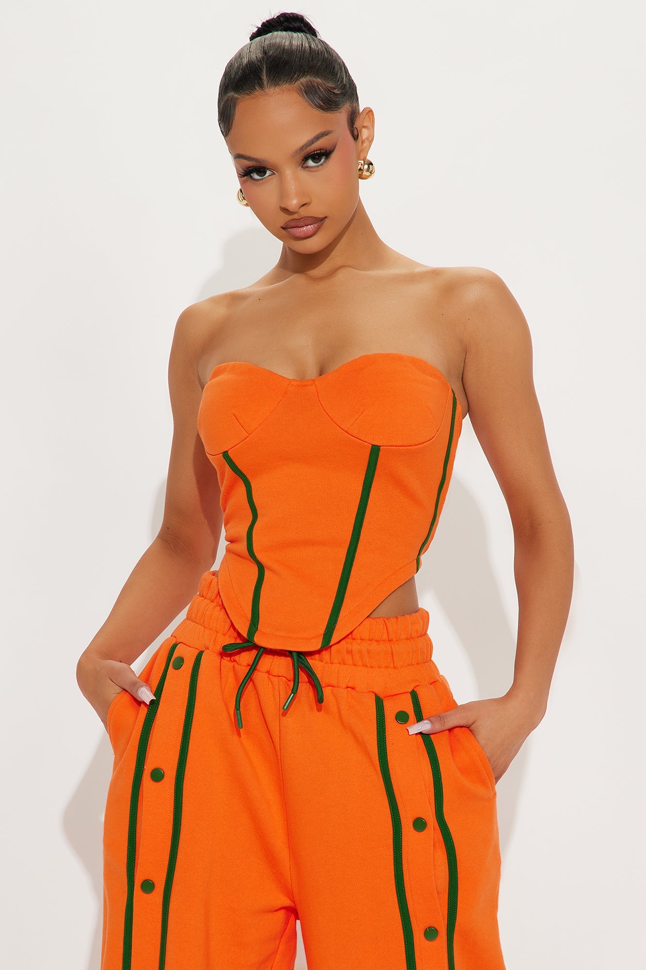 Sara Fleece Track Pant Set - Orange/combo