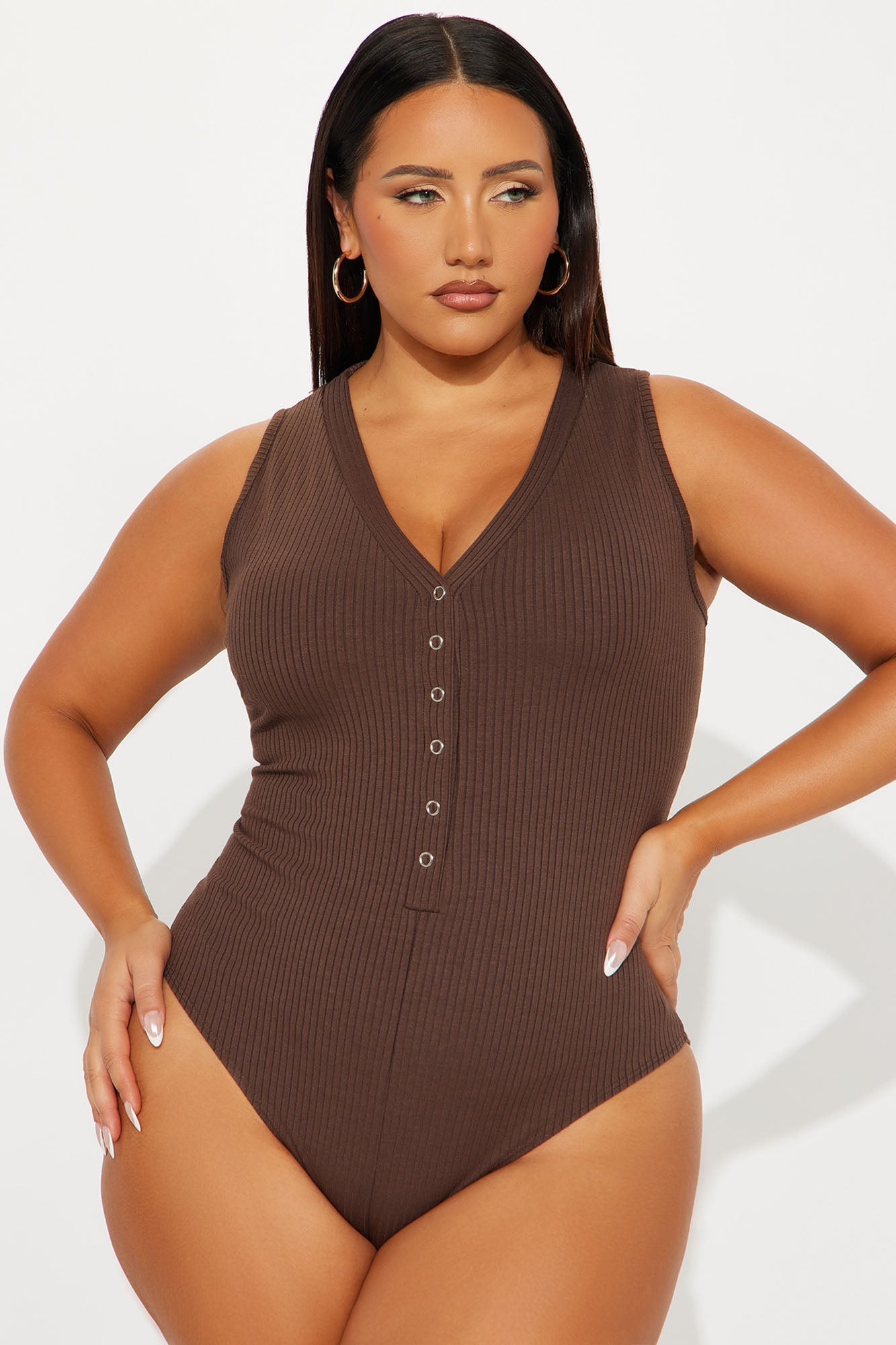 Set Free Deep V-Neck Bodysuit - Brown