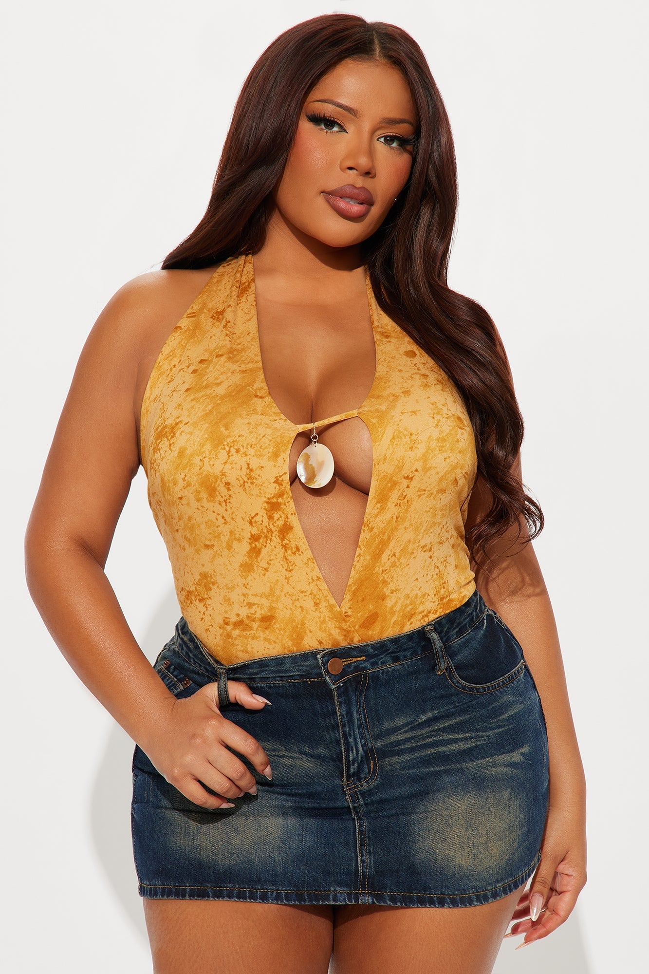 Coral City Halter Bodysuit - Mustard