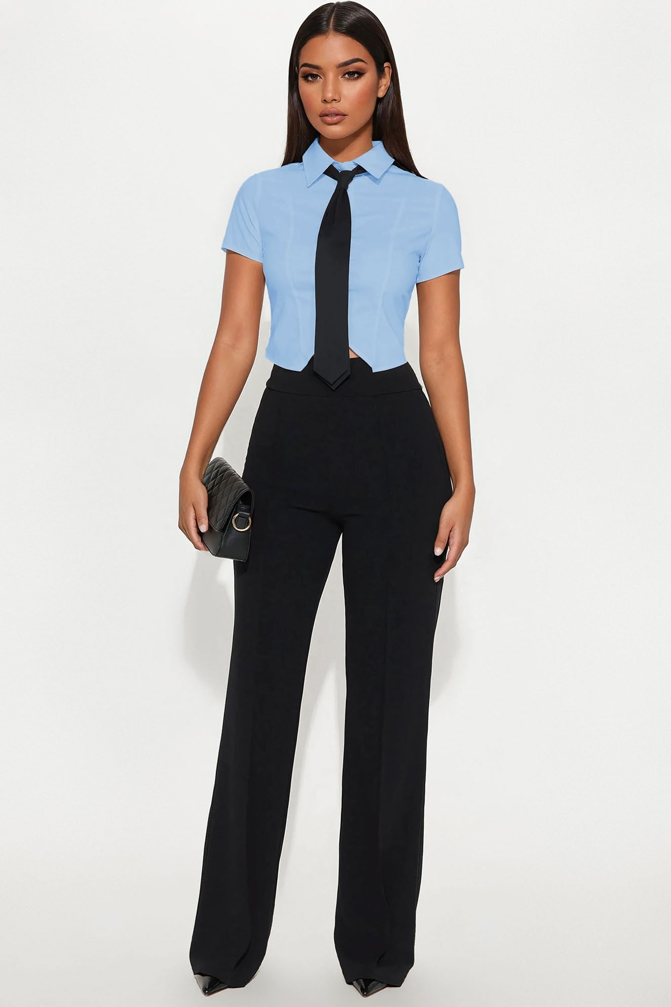 Dream Big Button Front Tie Shirt - Blue/Black