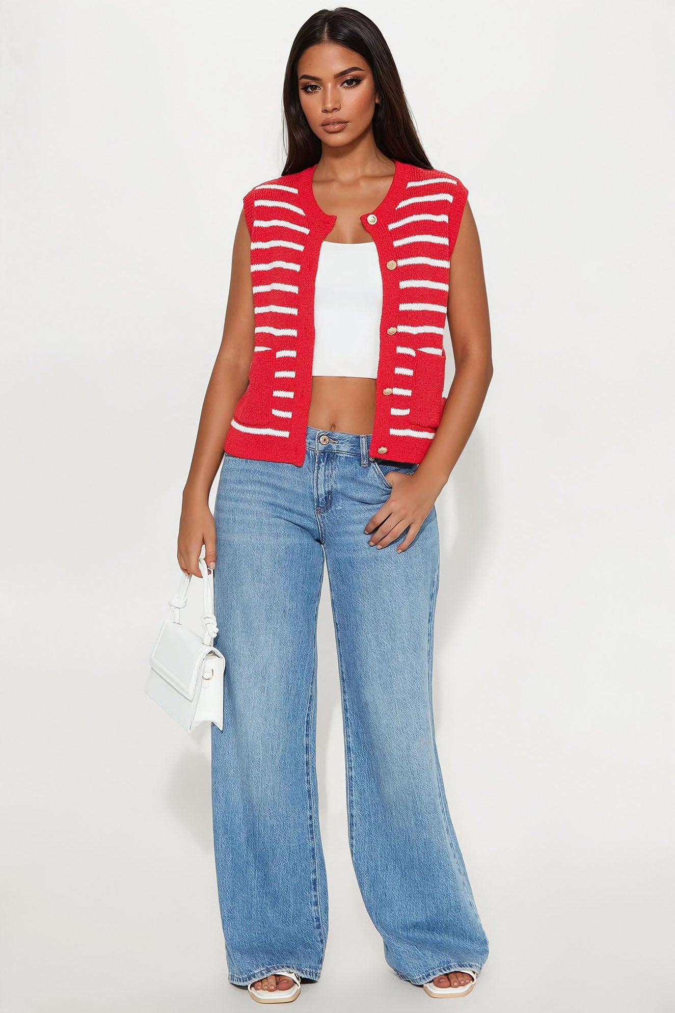 Perfectly Sweet Striped Sweater Vest - Red/White
