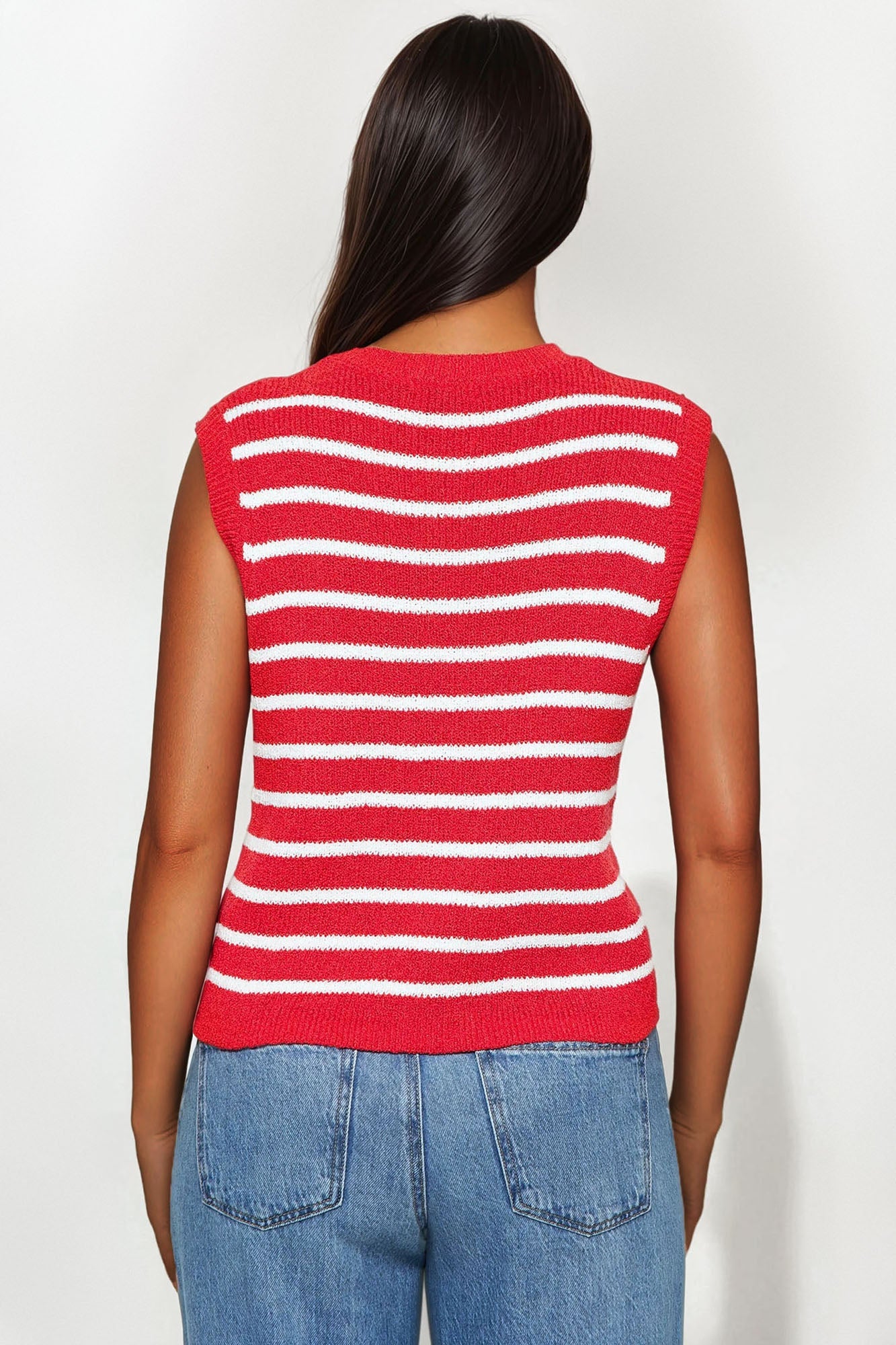Perfectly Sweet Striped Sweater Vest - Red/White