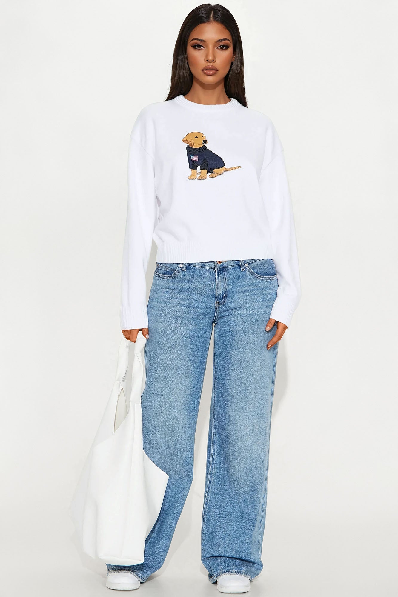 Puppy Love American Flag Sweater - White/combo