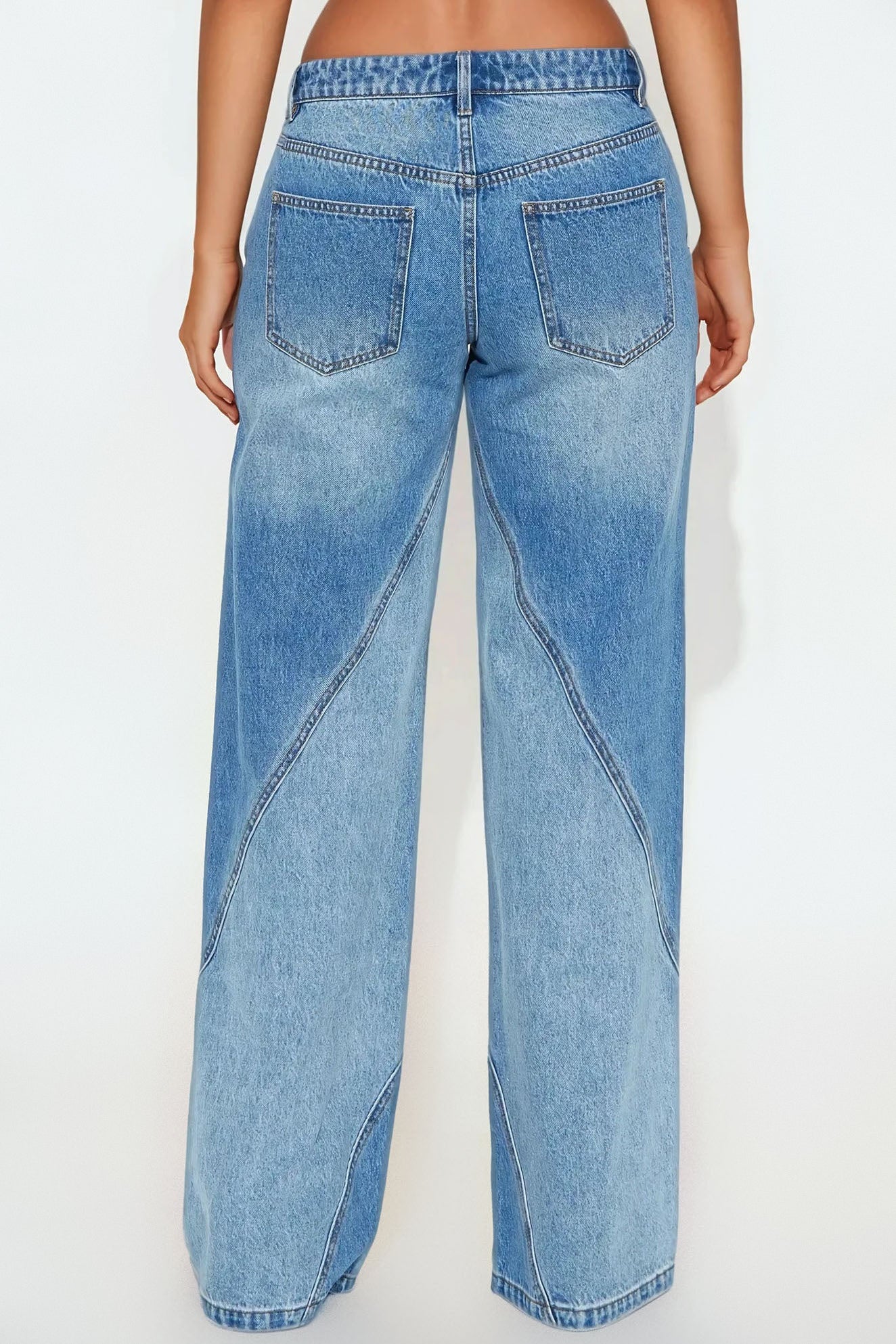 Oui Oui Two Tone Wide Leg Jeans - Light Blue Wash