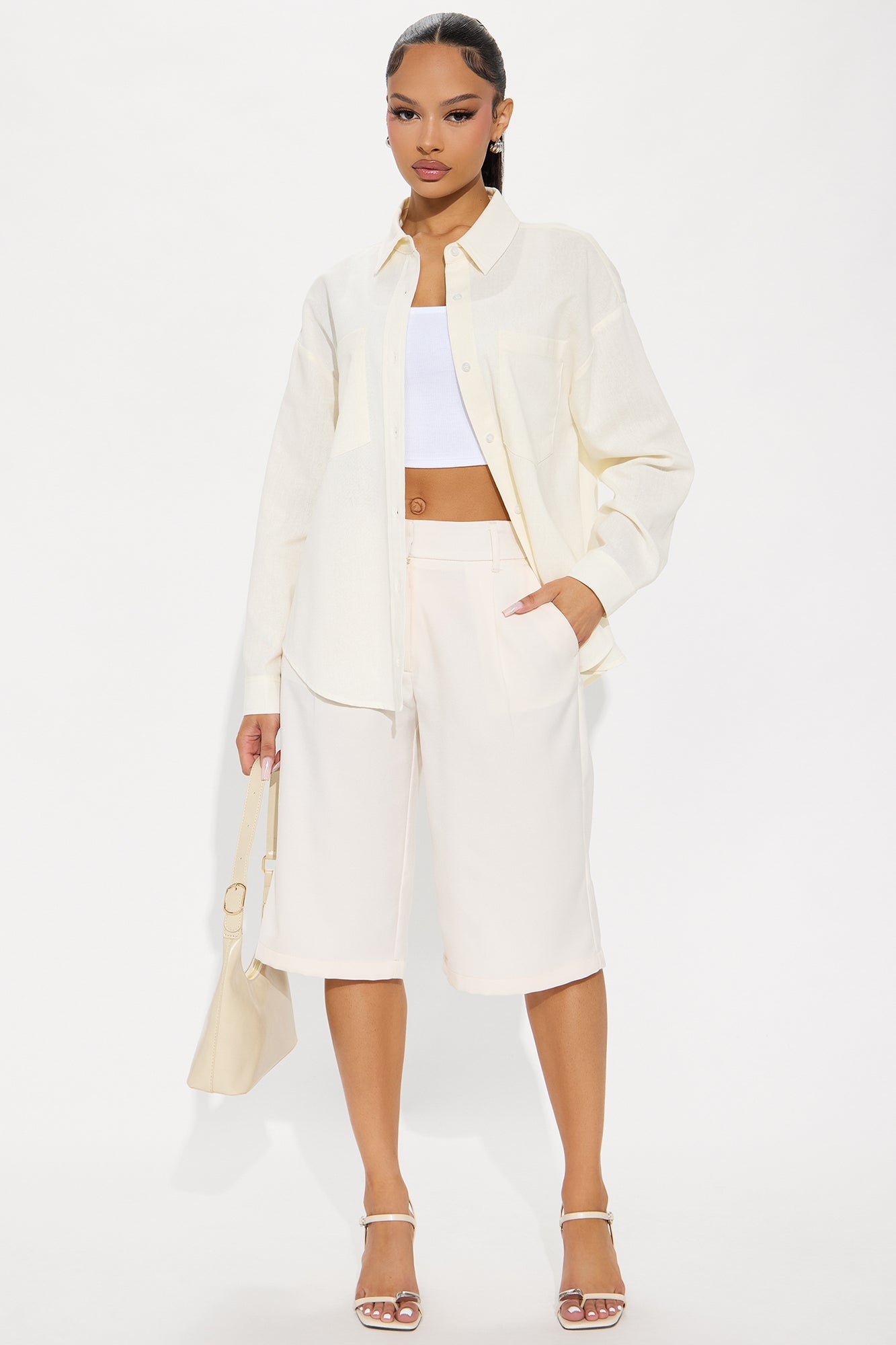 Fresh Lemonade Linen Button Up Shirt - Cream