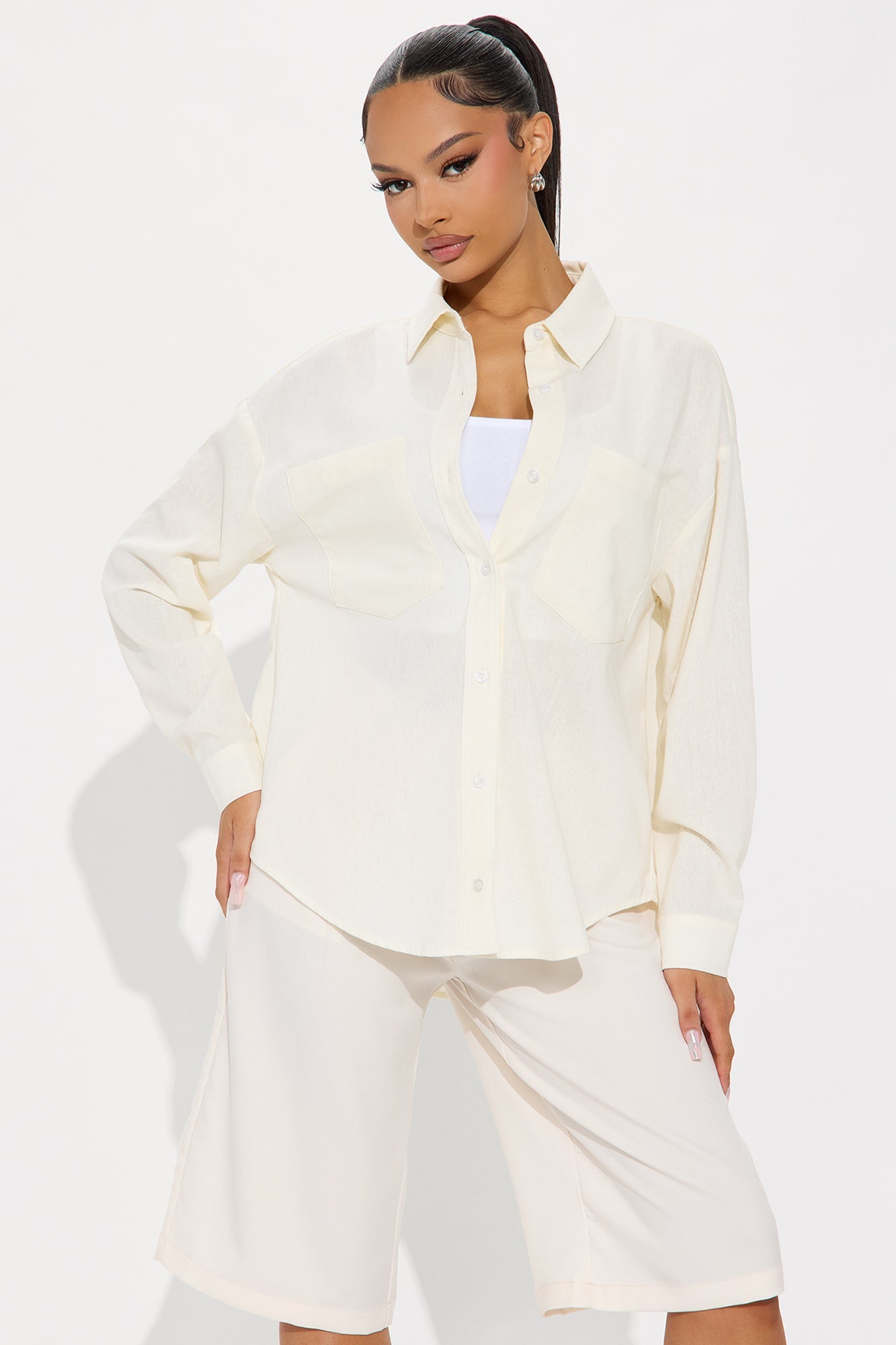 Fresh Lemonade Linen Button Up Shirt - Cream