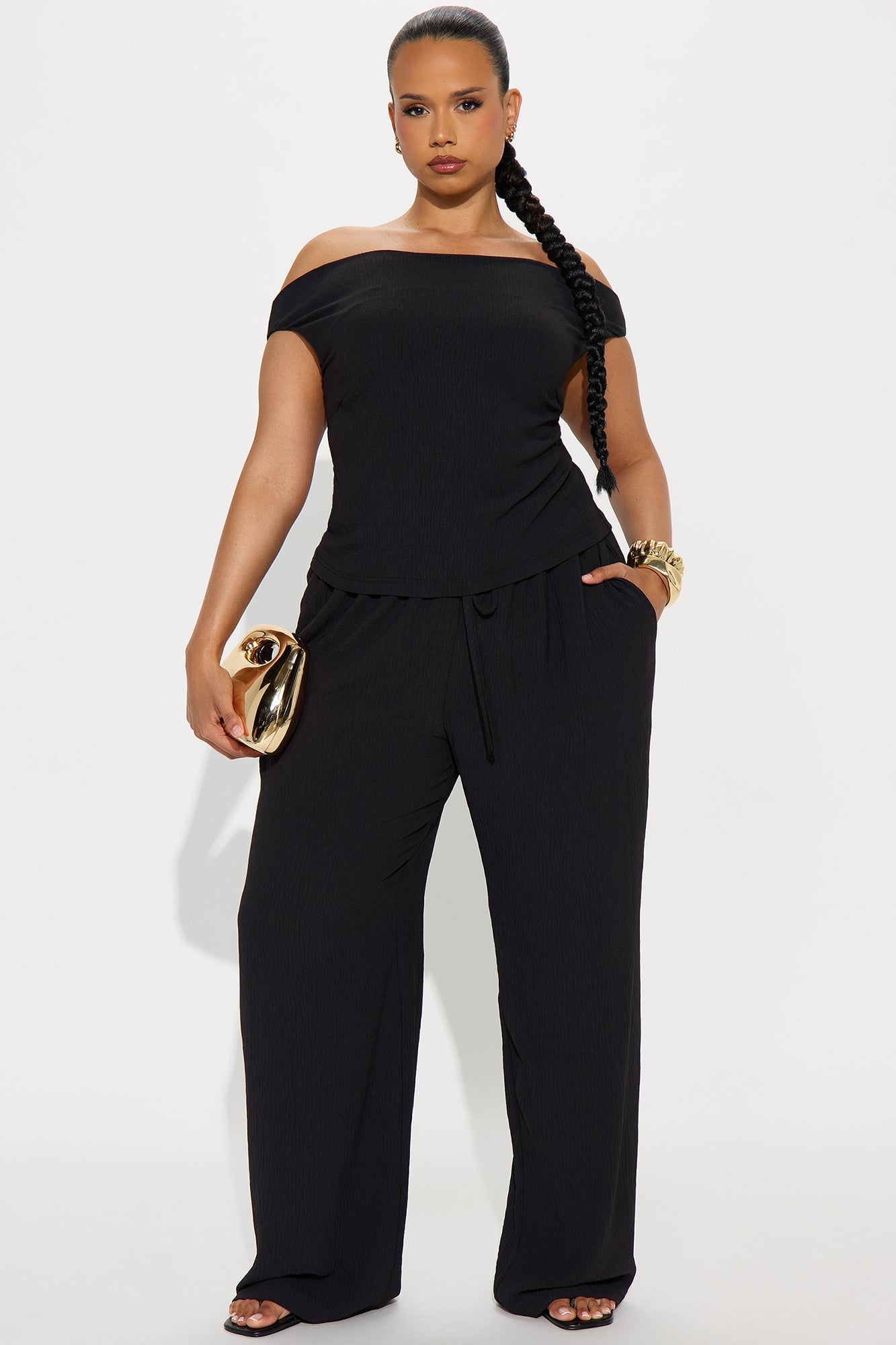 Ana Off Shoulder Pant Set - Black