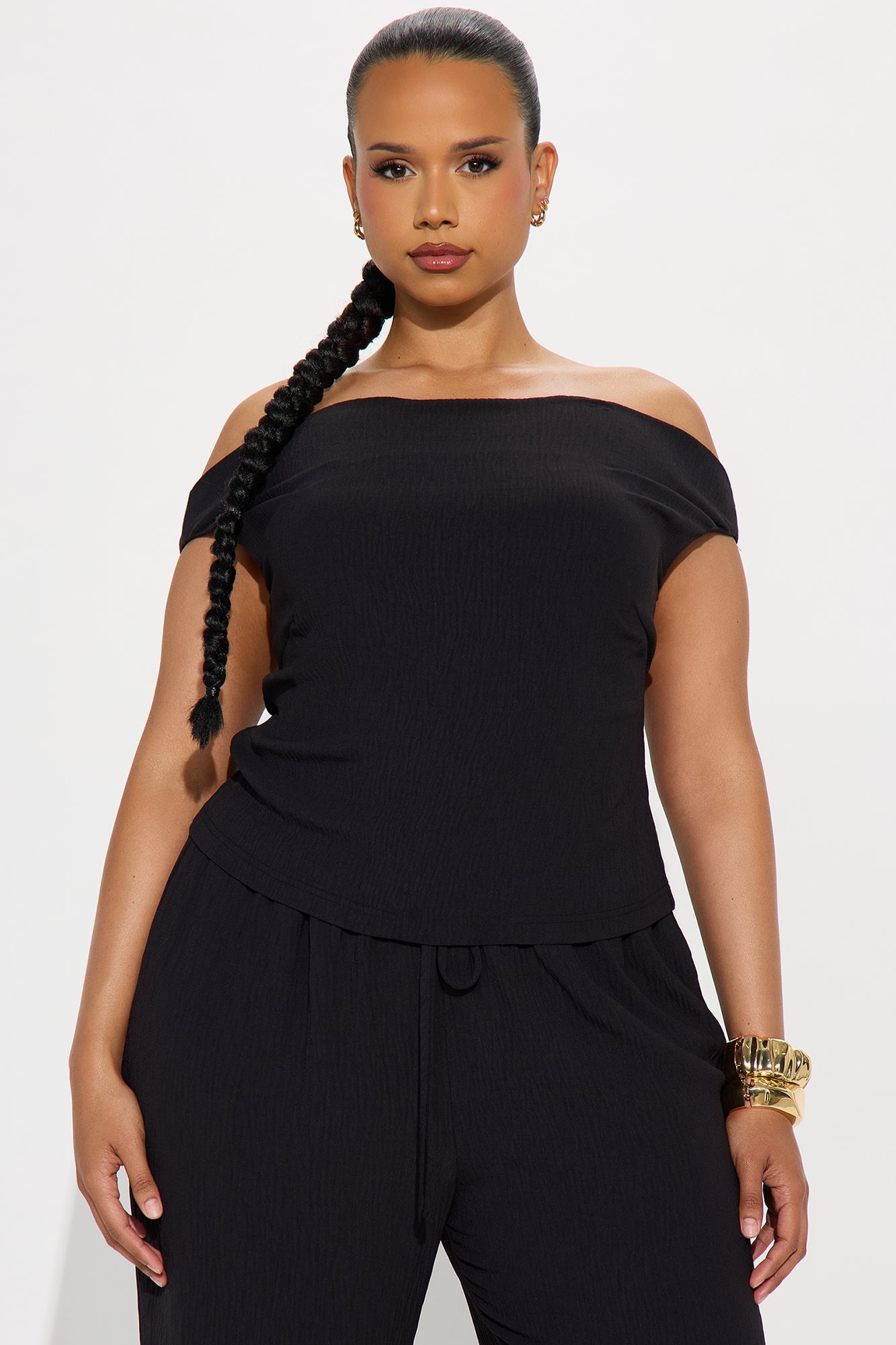 Ana Off Shoulder Pant Set - Black