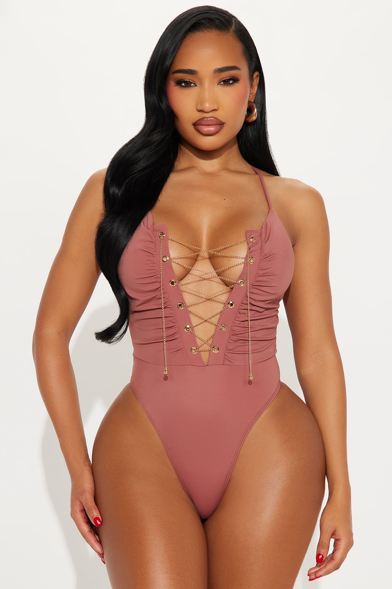 City Glow Ruched Bodysuit Maxi Skirt Set - Rust
