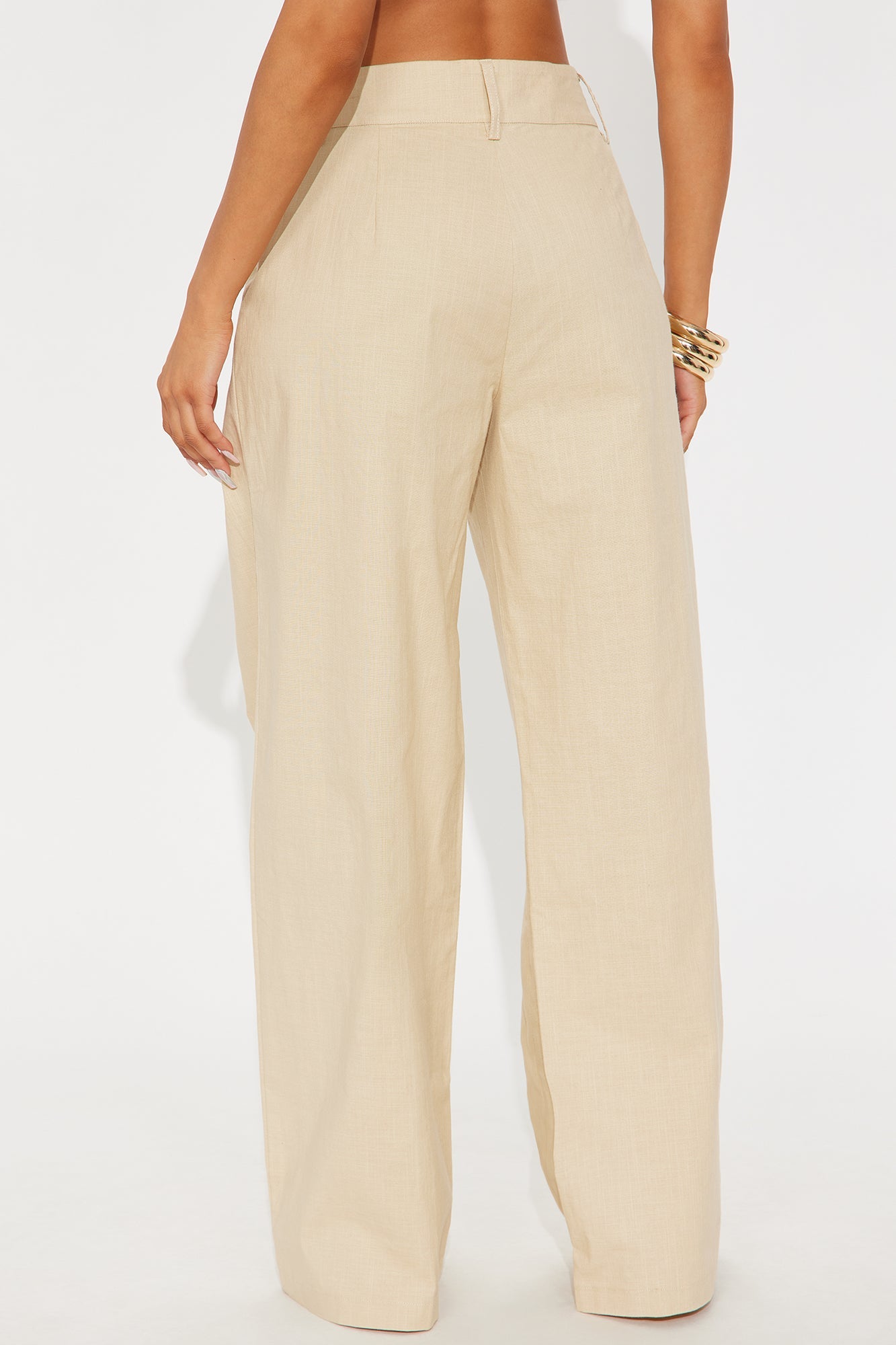 Peyton Wide Leg Double Belted Linen Pant - Khaki