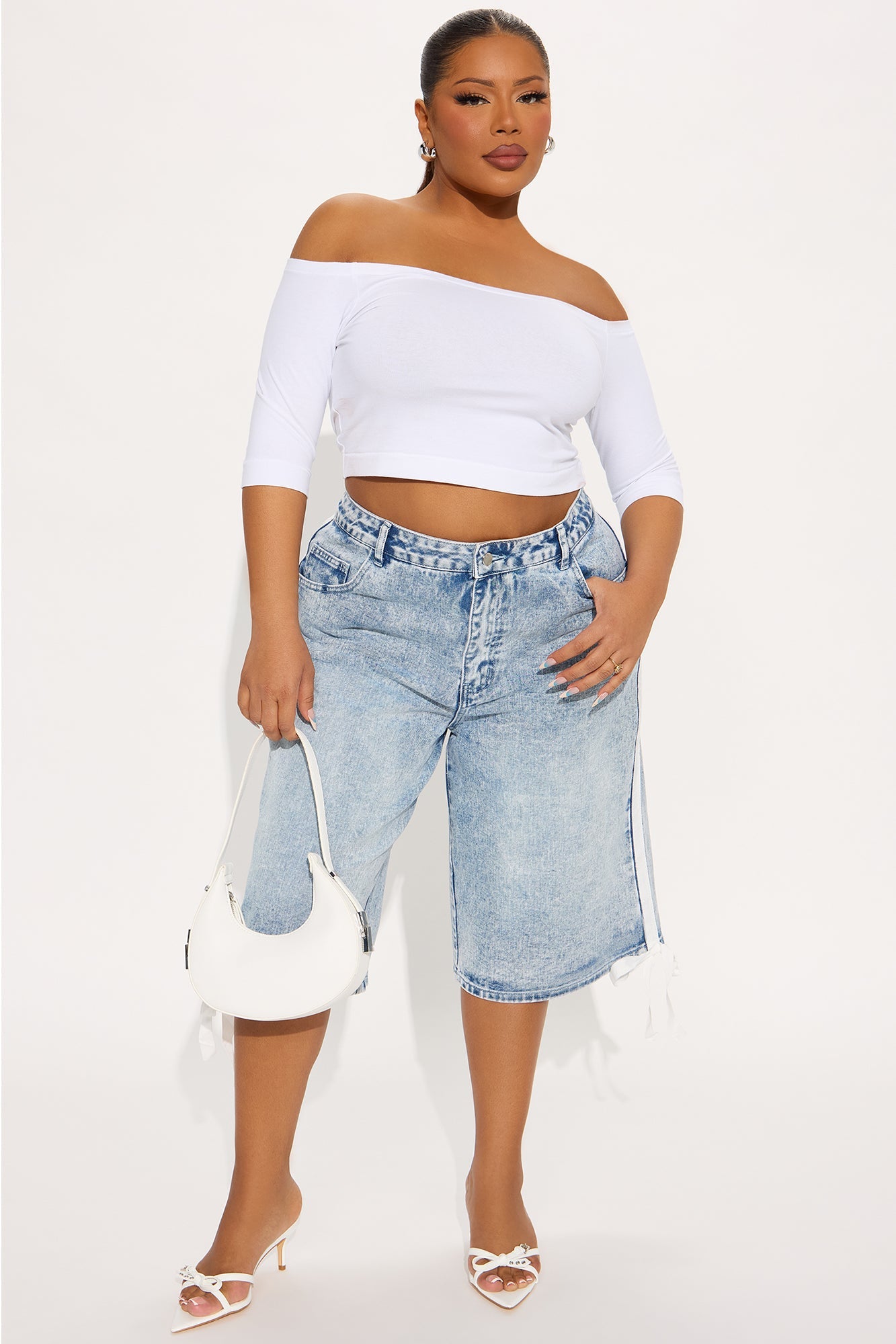Kimi Non Stretch Stripe Denim Jorts - Medium Wash