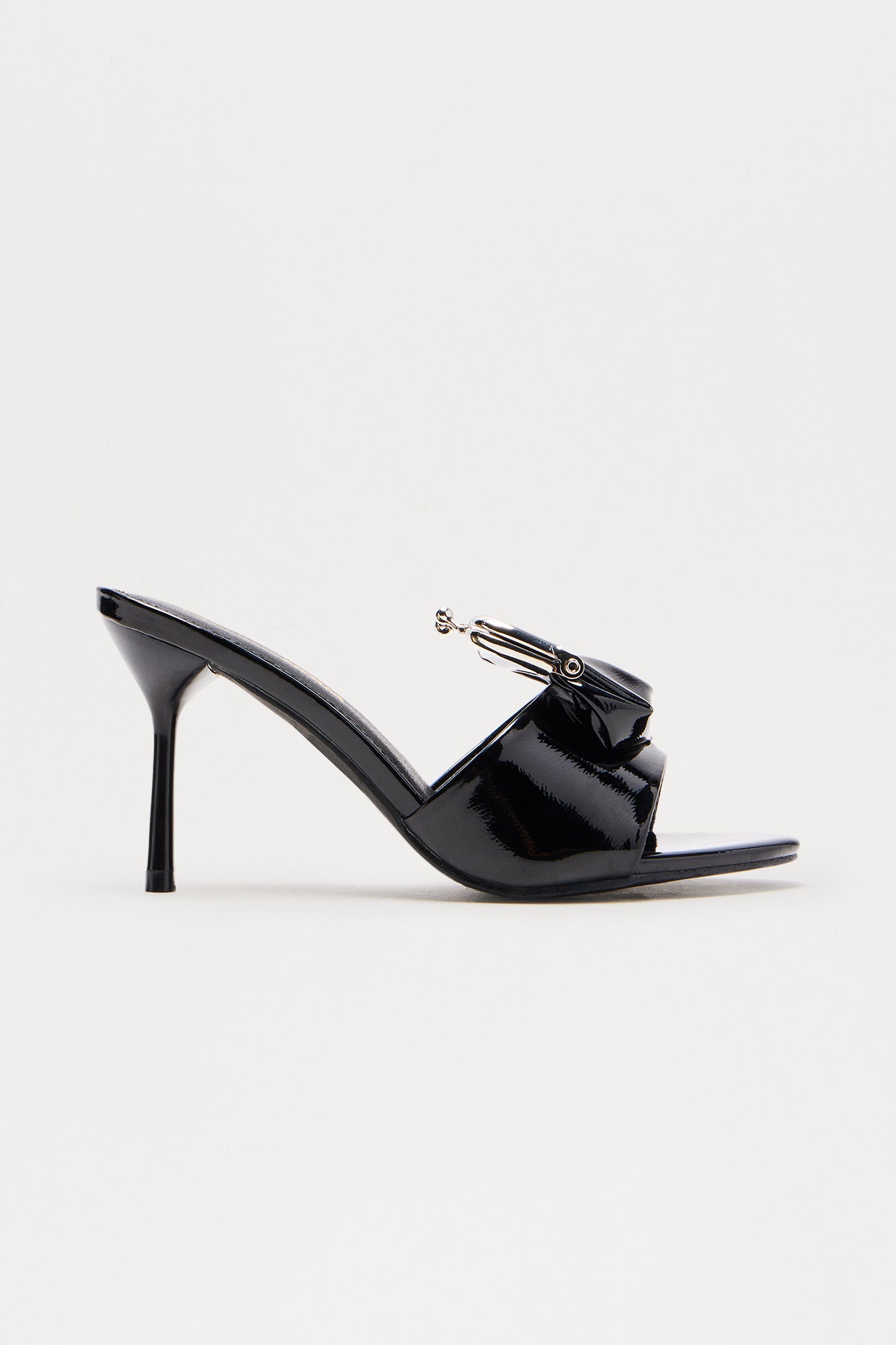 Lucky Penny Faux Patent Mules - Black