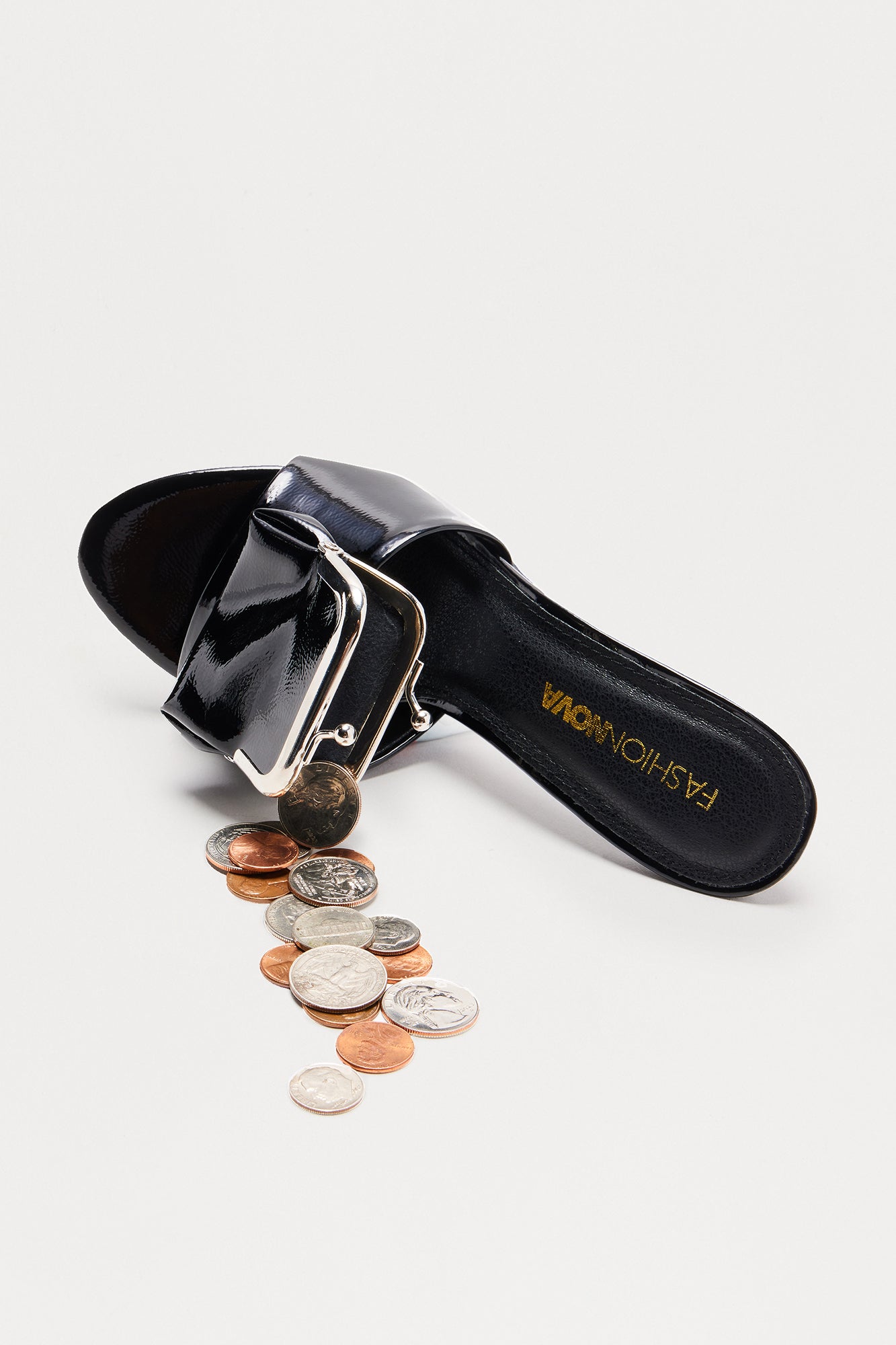 Lucky Penny Faux Patent Mules - Black