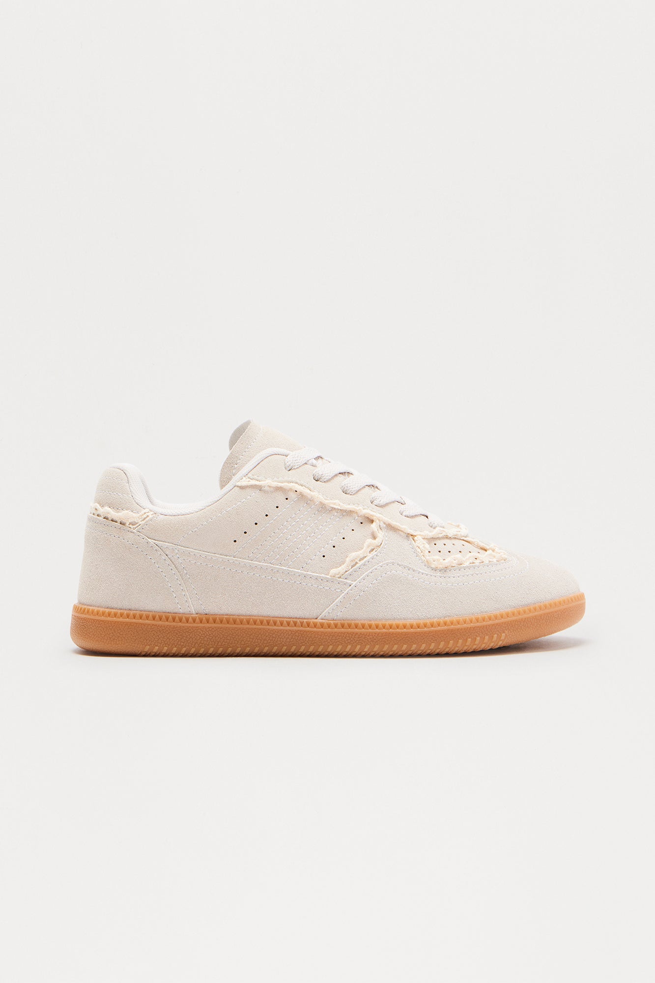 Teo Lace Trim Faux Suede Sneakers - Cream