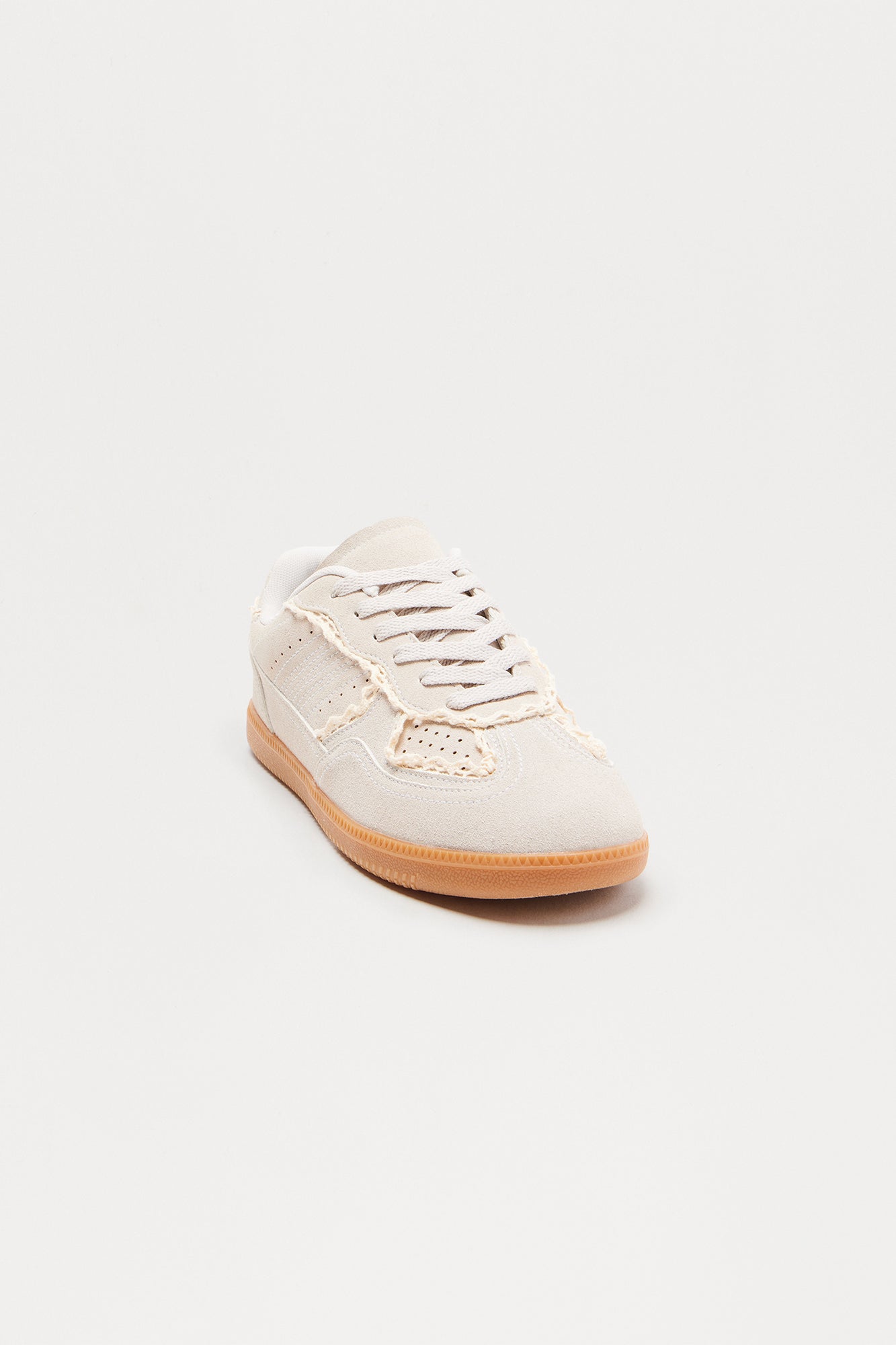 Teo Lace Trim Faux Suede Sneakers - Cream