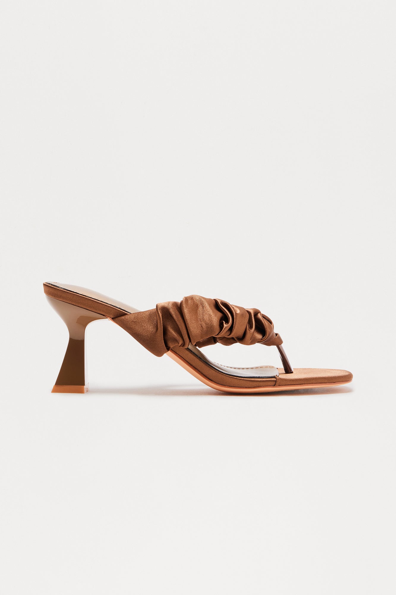 Sandrine Satin Thong Heels - Brown