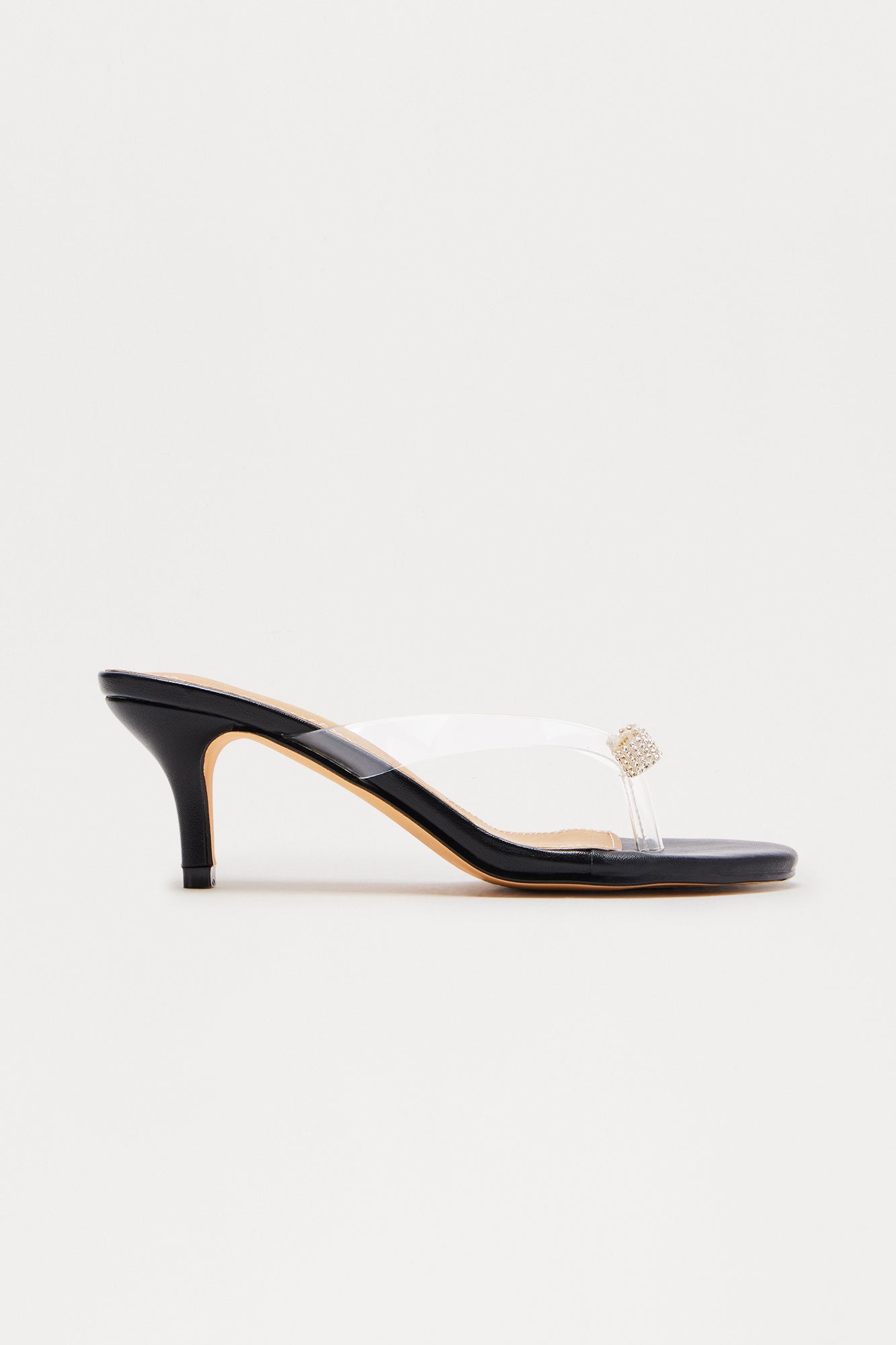 Evanda Rhinestone Bow Clear Thong Mules - Black