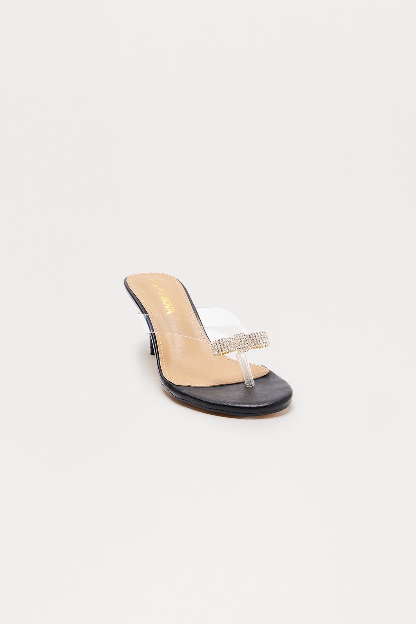 Evanda Rhinestone Bow Clear Thong Mules - Black