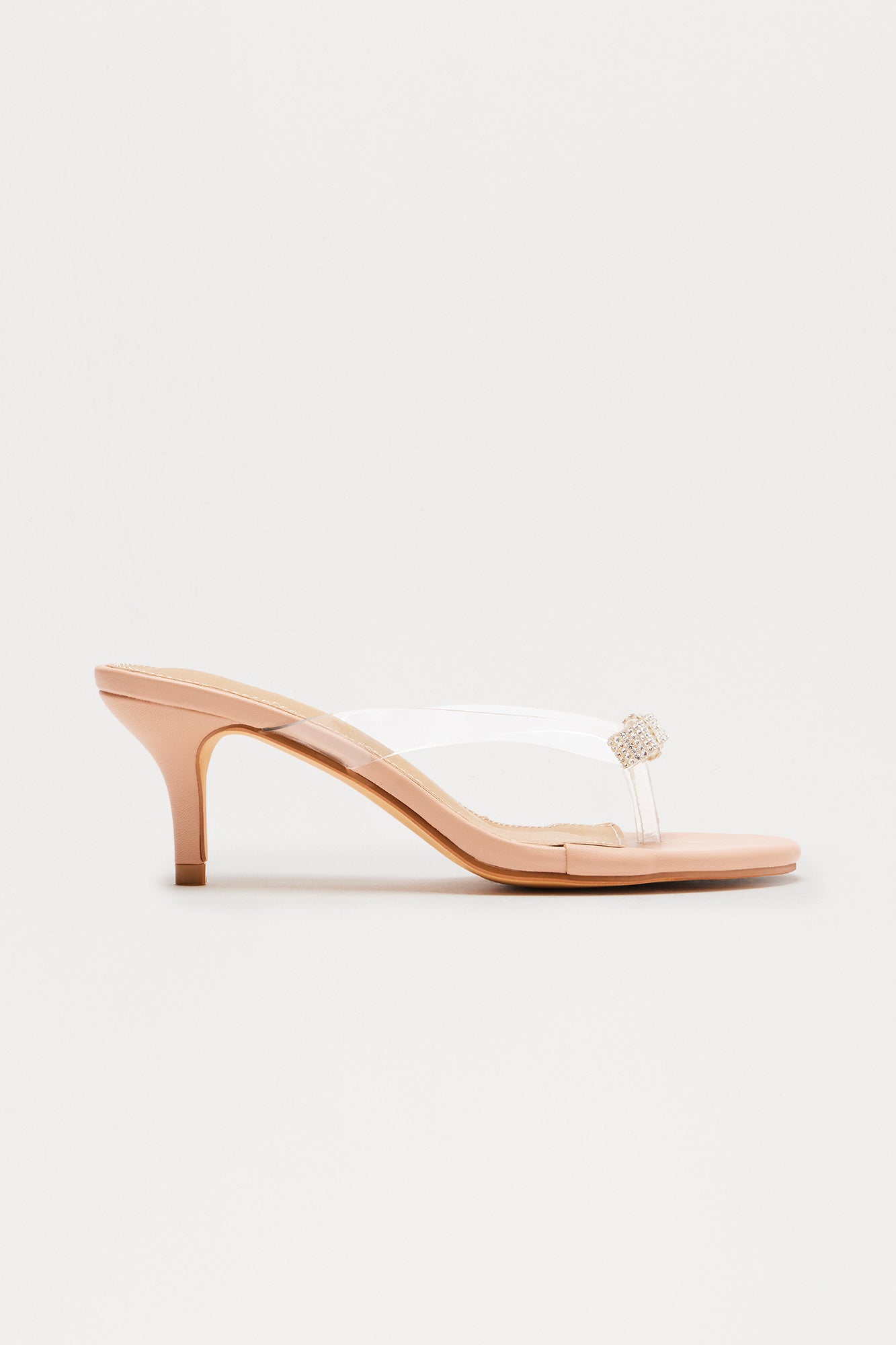 Evanda Rhinestone Bow Clear Thong Mules - Nude