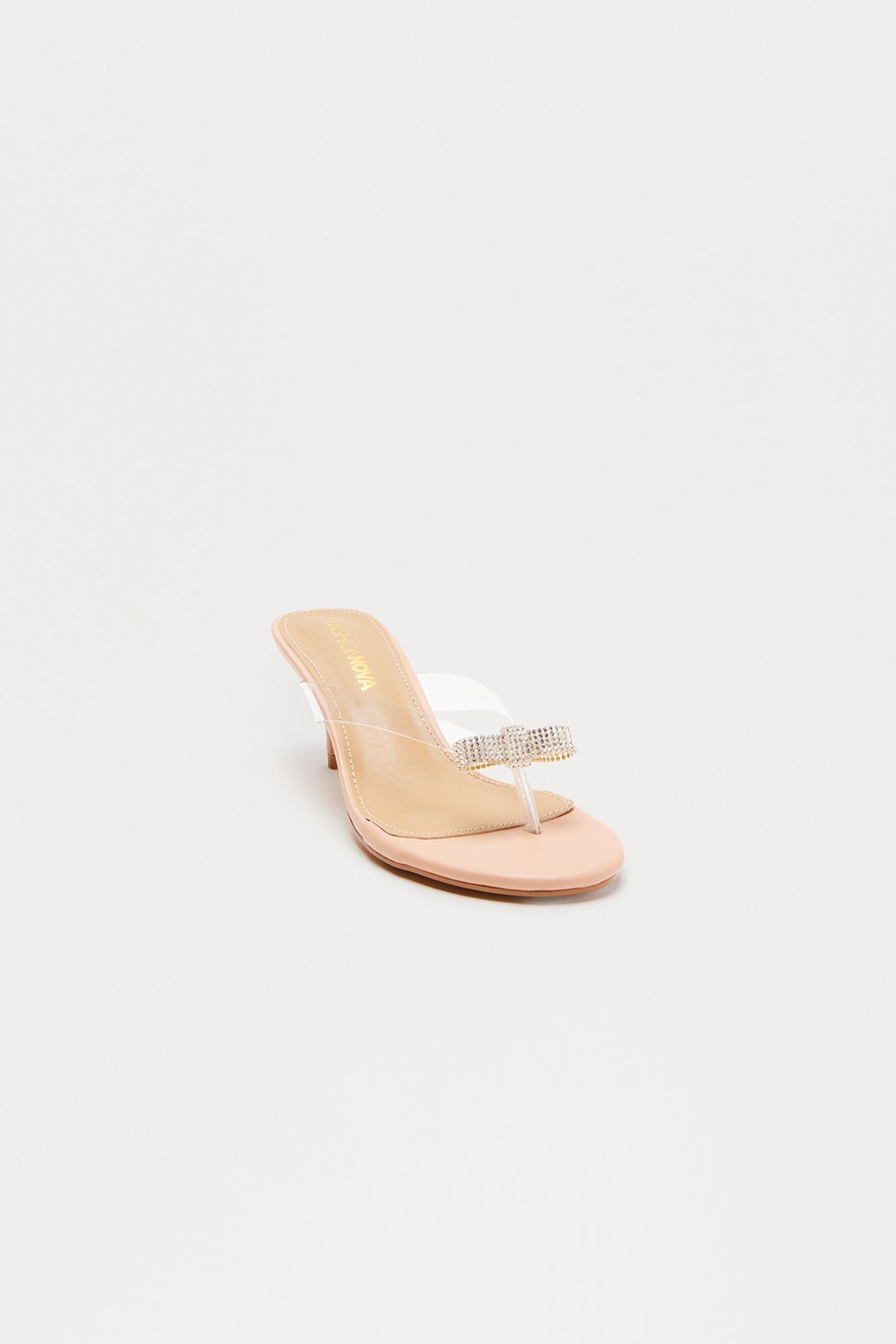 Evanda Rhinestone Bow Clear Thong Mules - Nude