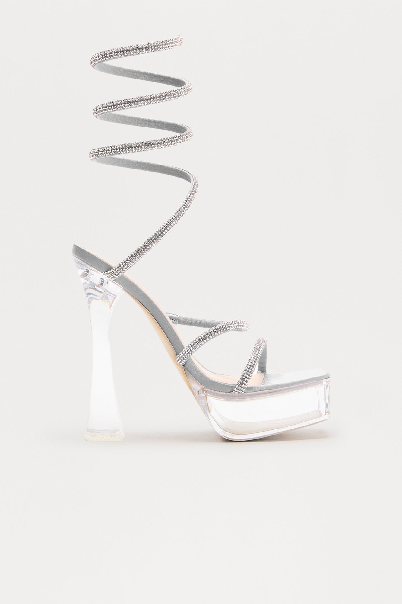 Shay Rhinestone Clear Platform Heels - Silver
