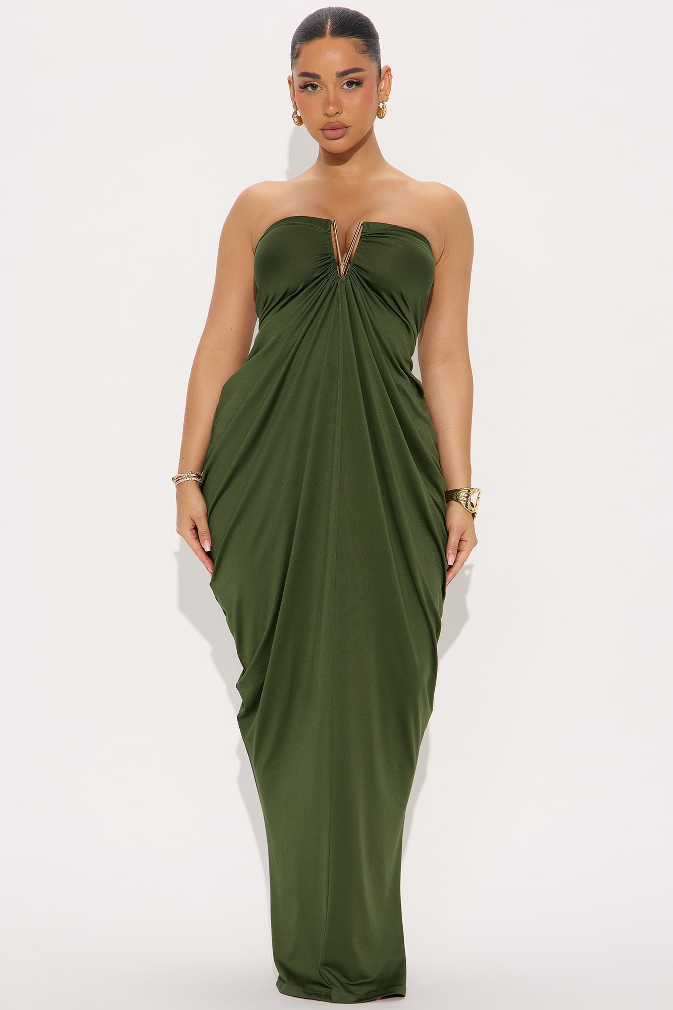 Noelle Strapless Maxi Dress - Olive