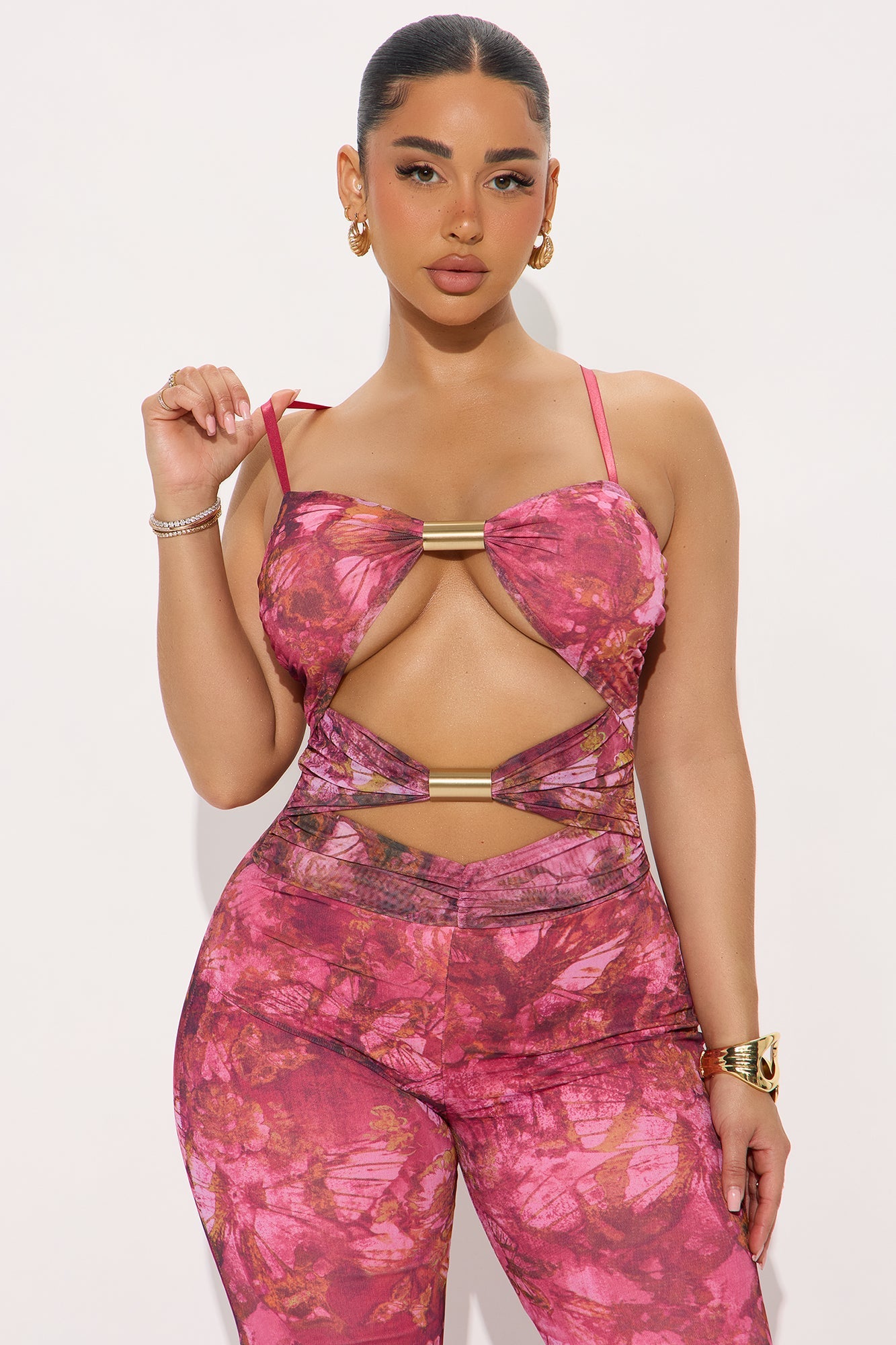 Racquel Butterflies Mesh Jumpsuit - Fuchsia