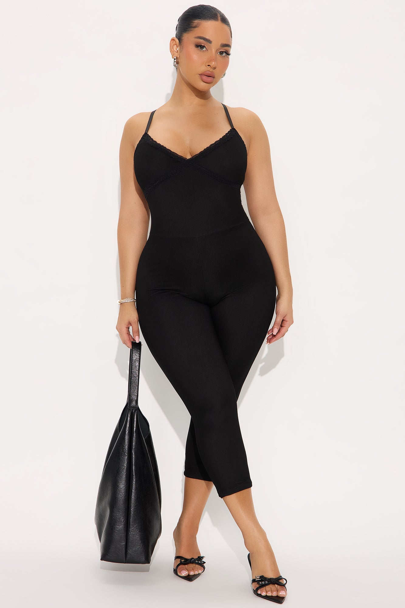 Five Star Mesh Capri Jumpsuit - Black