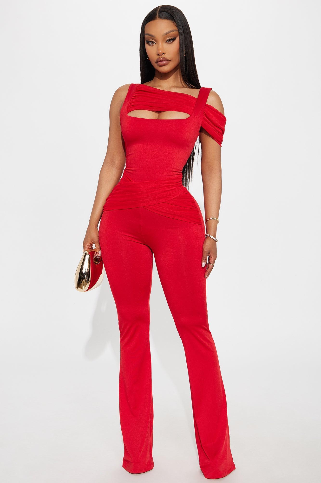 Martini & Gossip Flare Jumpsuit - Red