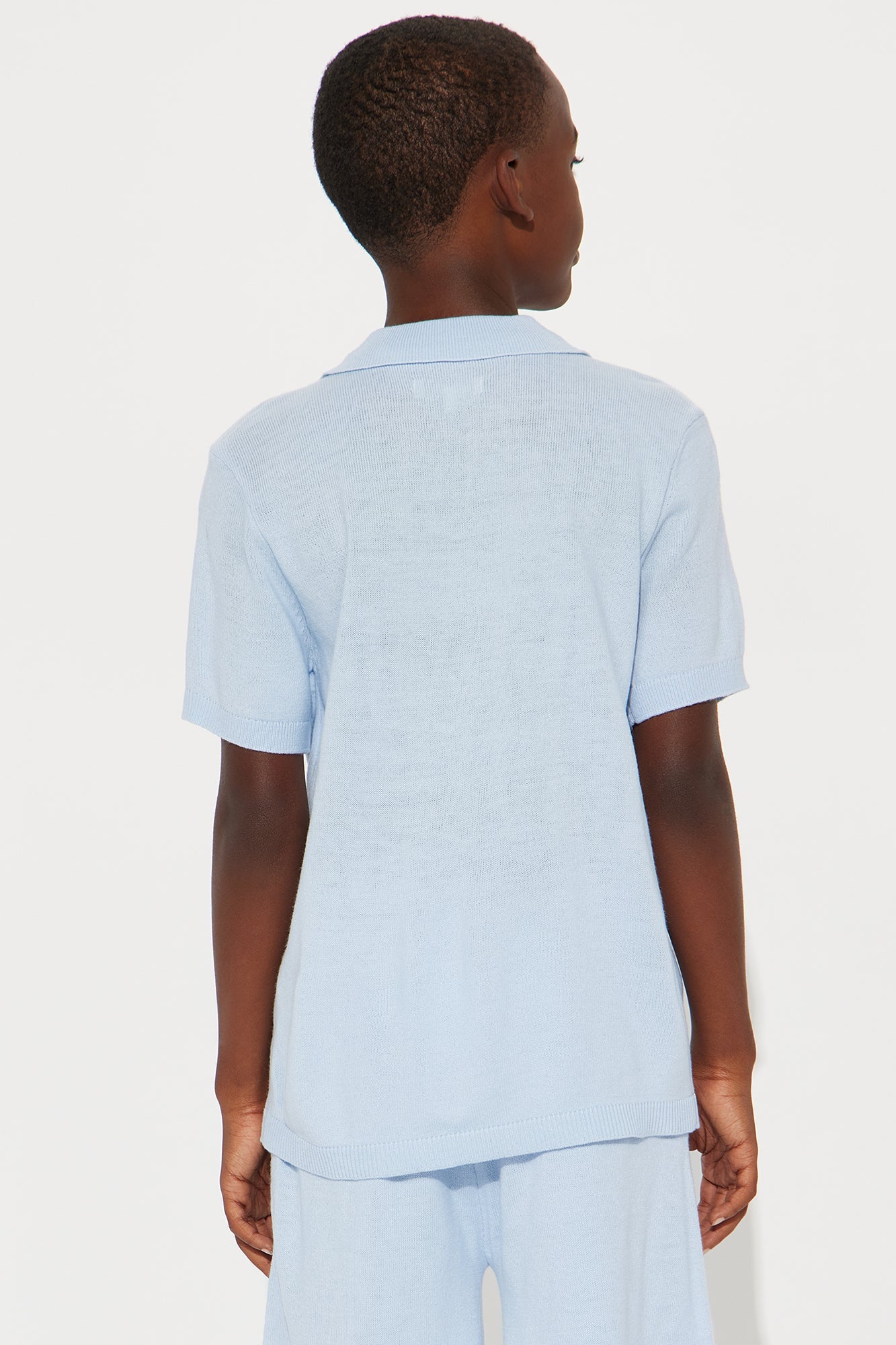 Mini Finley Knitted Johnny Collar Sweater Polo - Light Blue