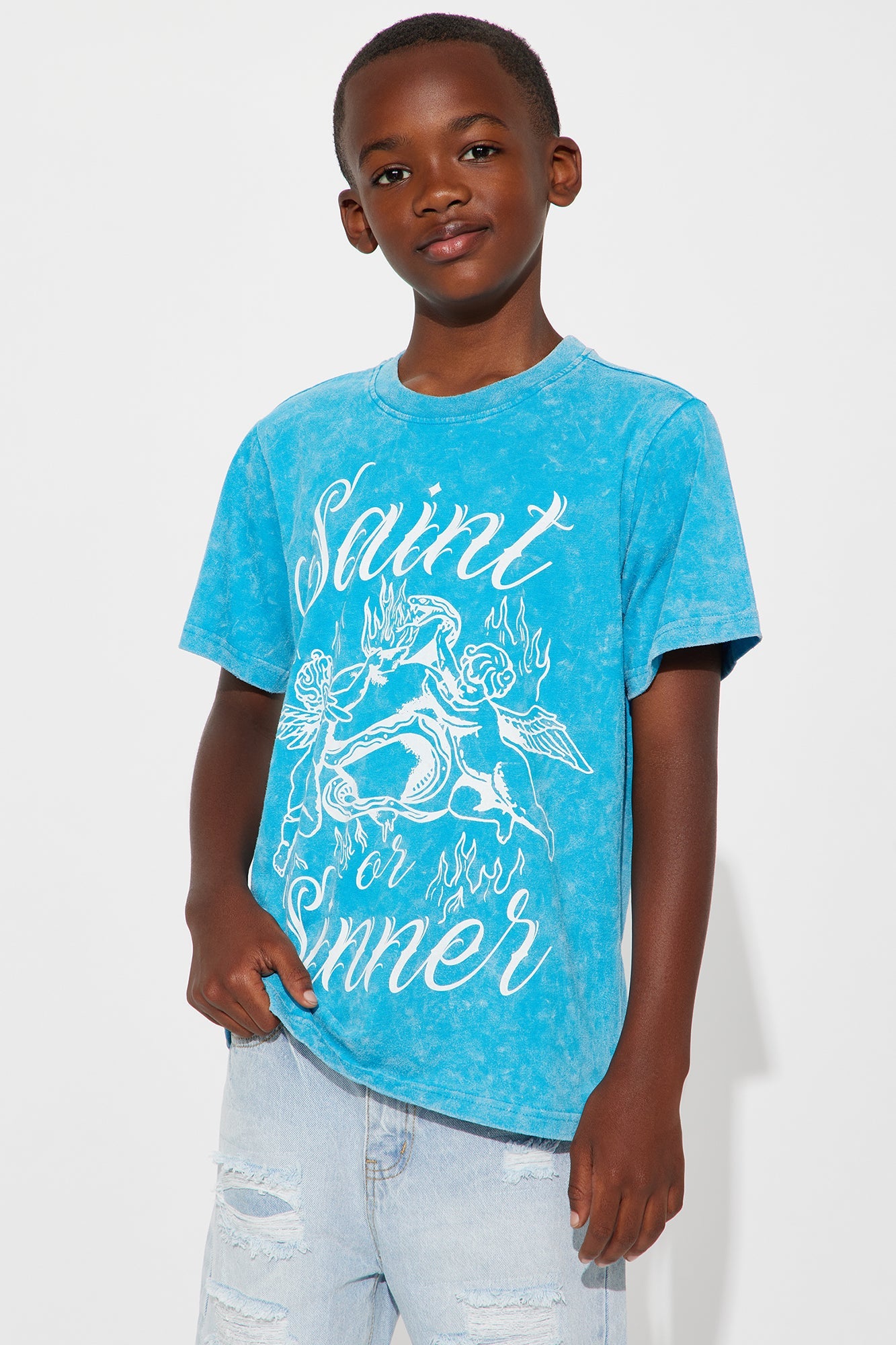 Mini Saint Sinner Oversized Short Sleeve Tee - Blue
