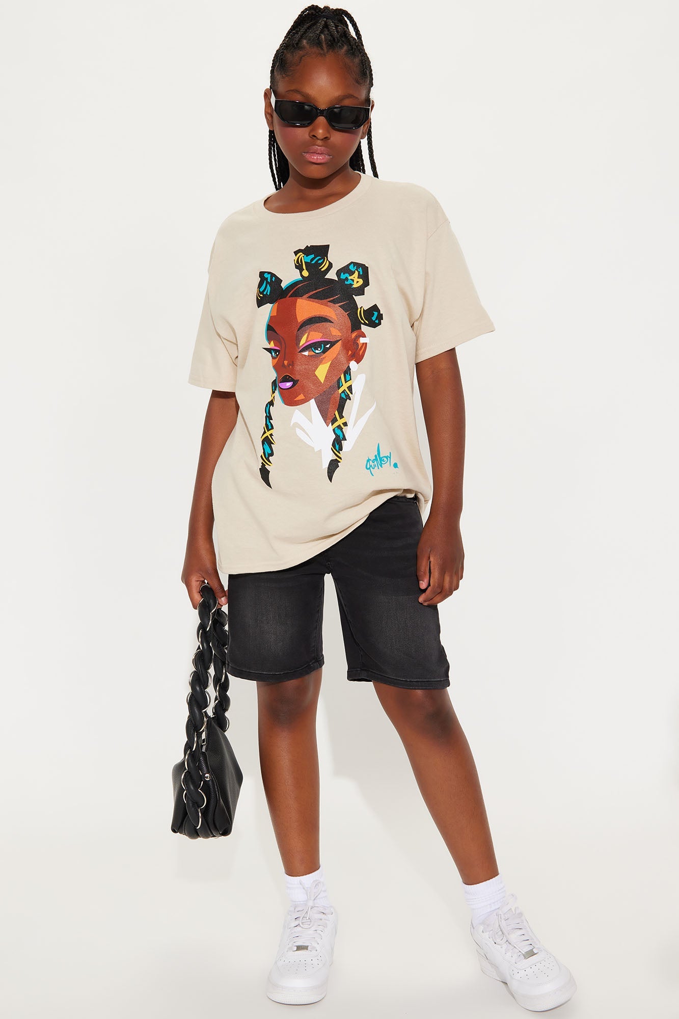 Mini Unmatched Beauty & Braids Oversized Tee - Sand