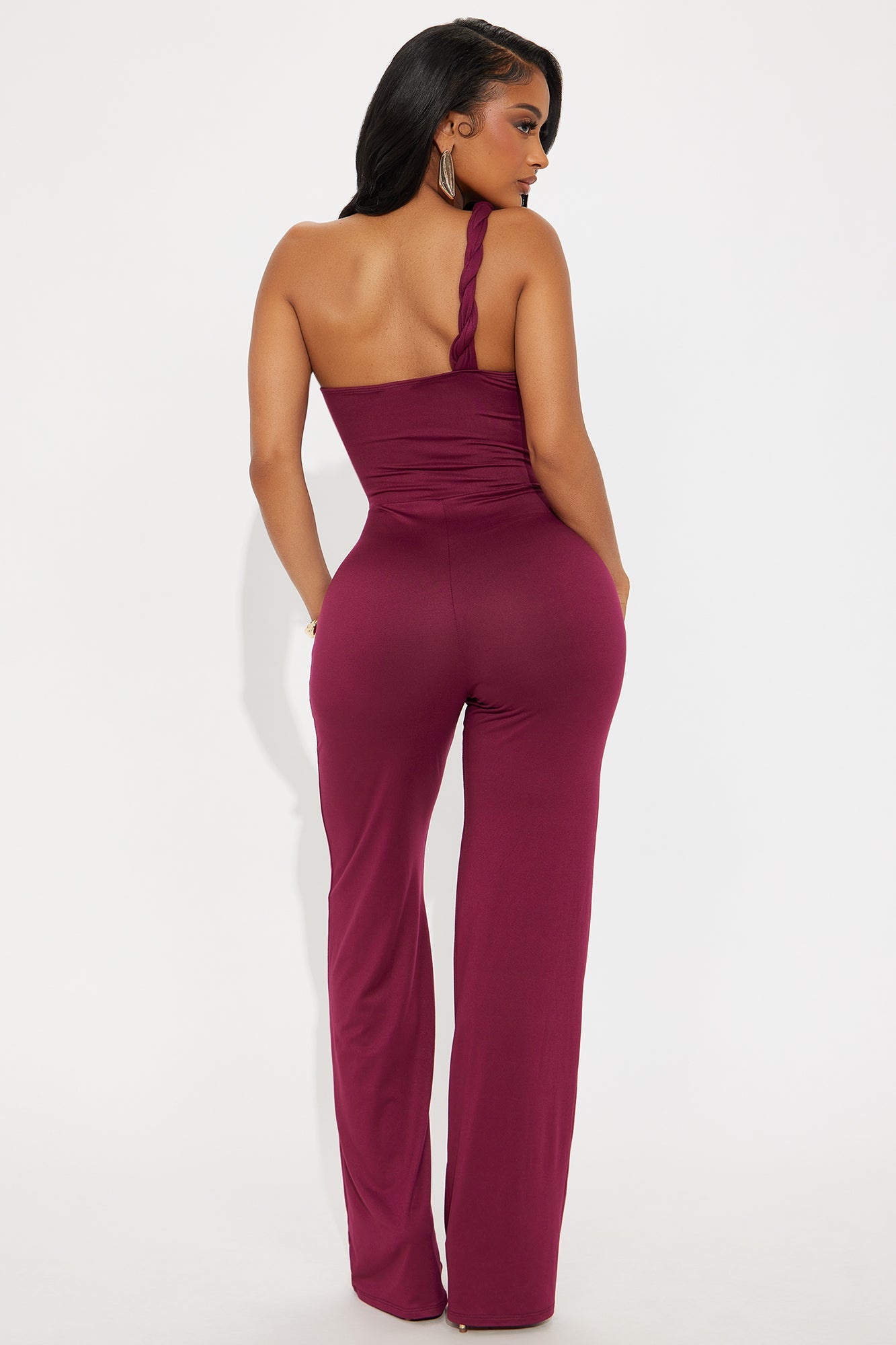 Brezzy Braided Cut Out Jumpsuit - Wine