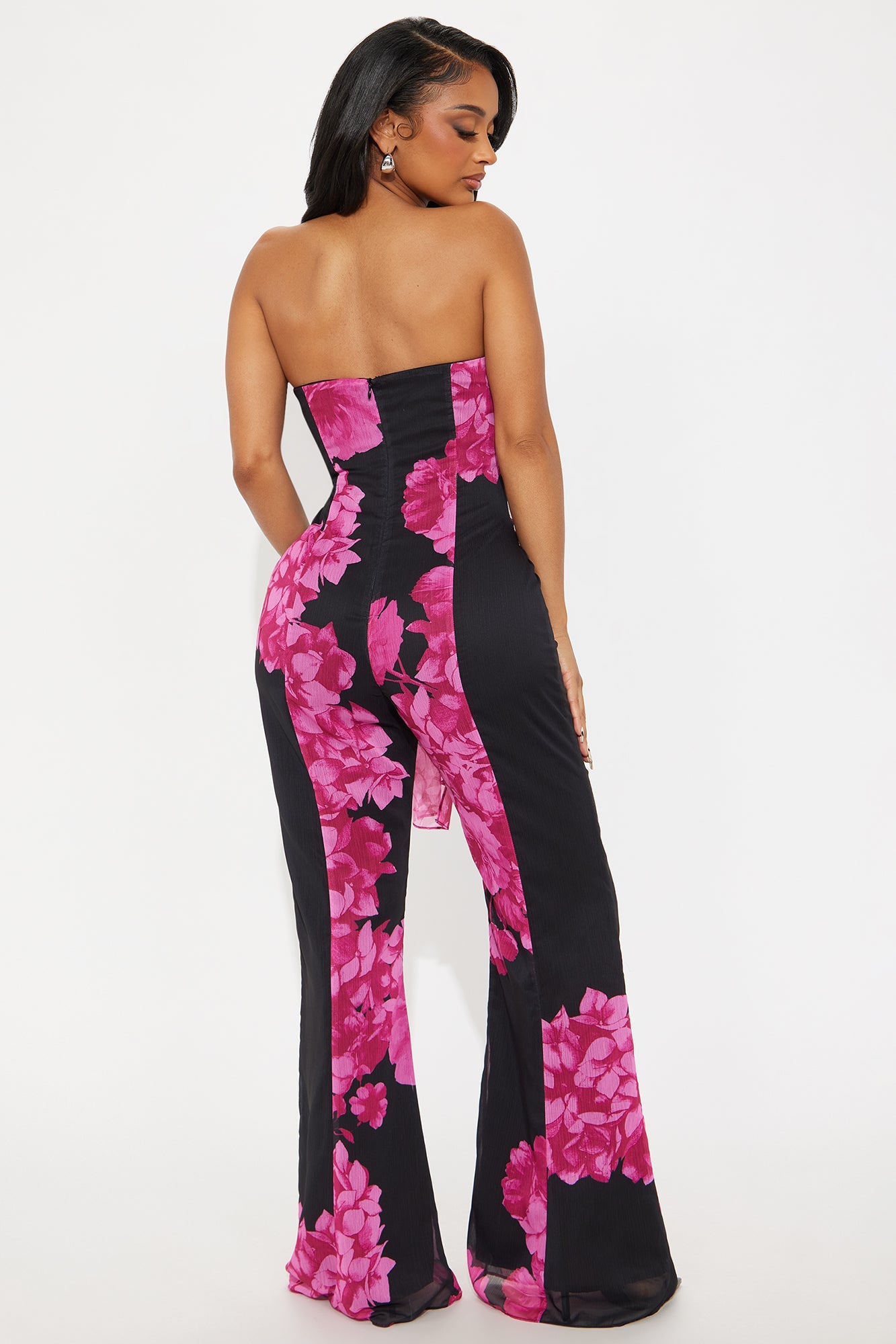 Flower Crush Chiffon Jumpsuit - Black/Pink
